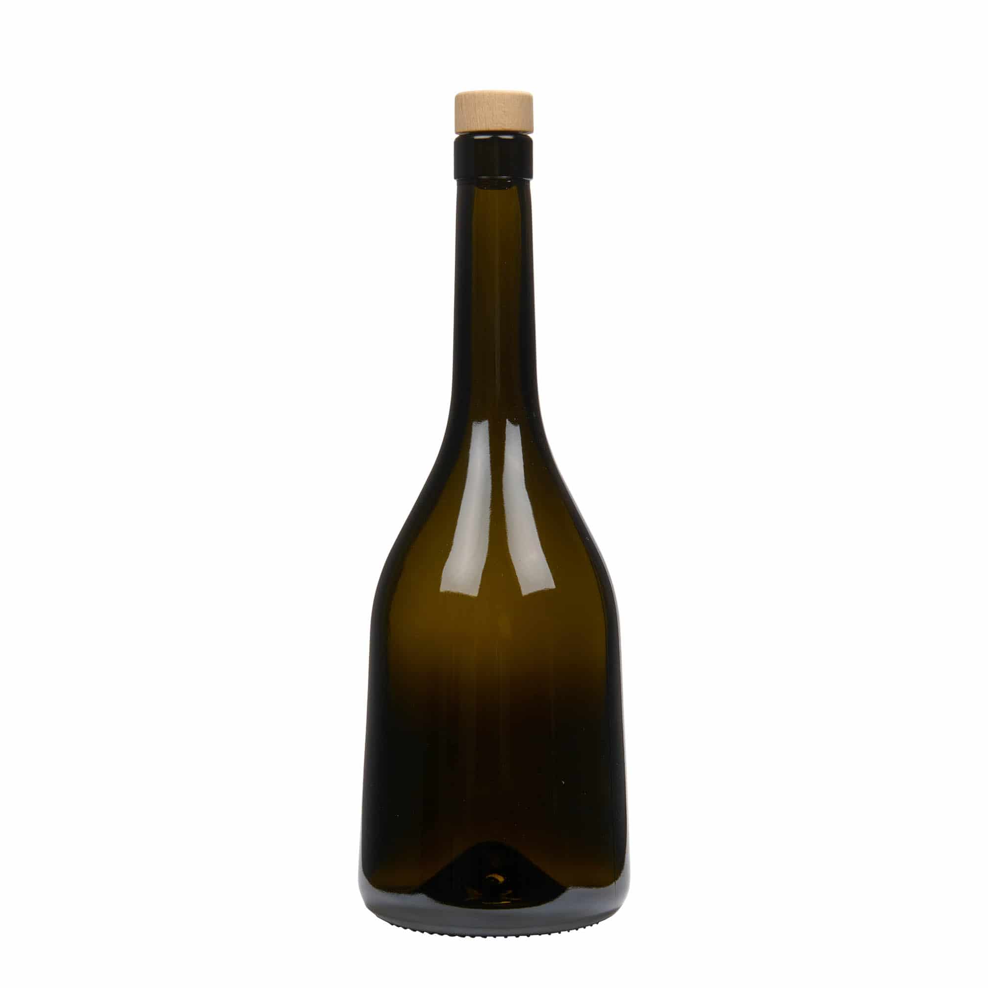750 ml lasipullo 'Rustica', antiikinvihreä, suu: korkki