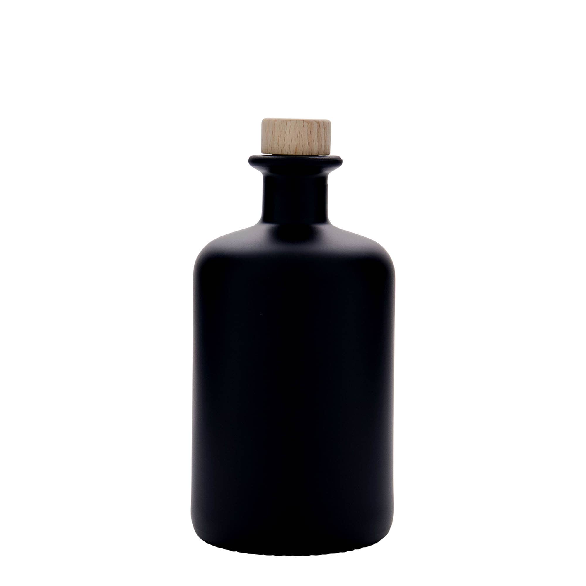 500 ml lasipullo apteekkarille, musta, suuaukko: korkki