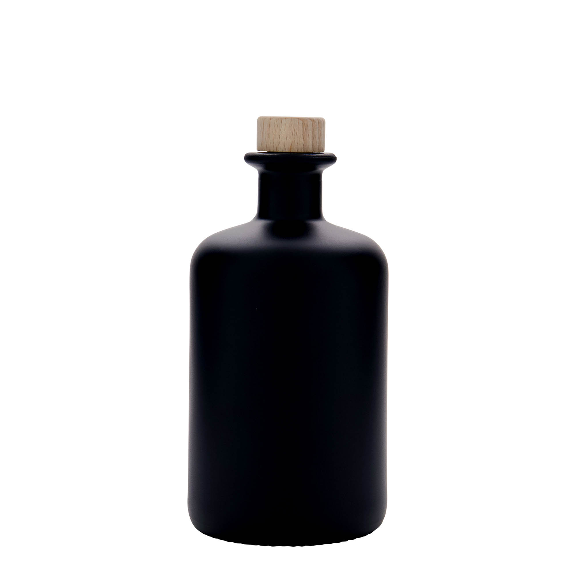 500 ml lasipullo apteekkarille, musta, suuaukko: korkki