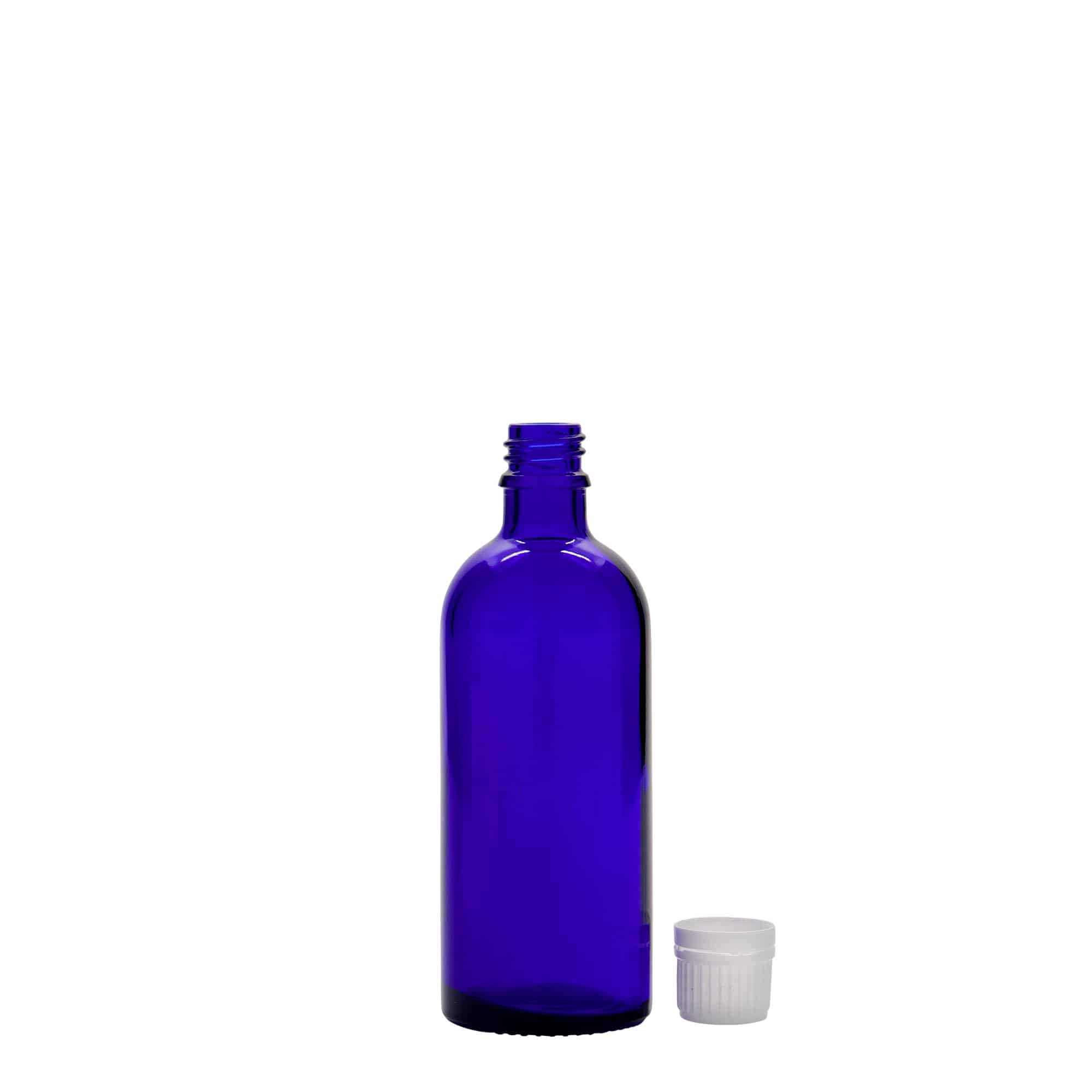 100 ml lääkepullo, lasi, laivastonsininen, suu: DIN 18