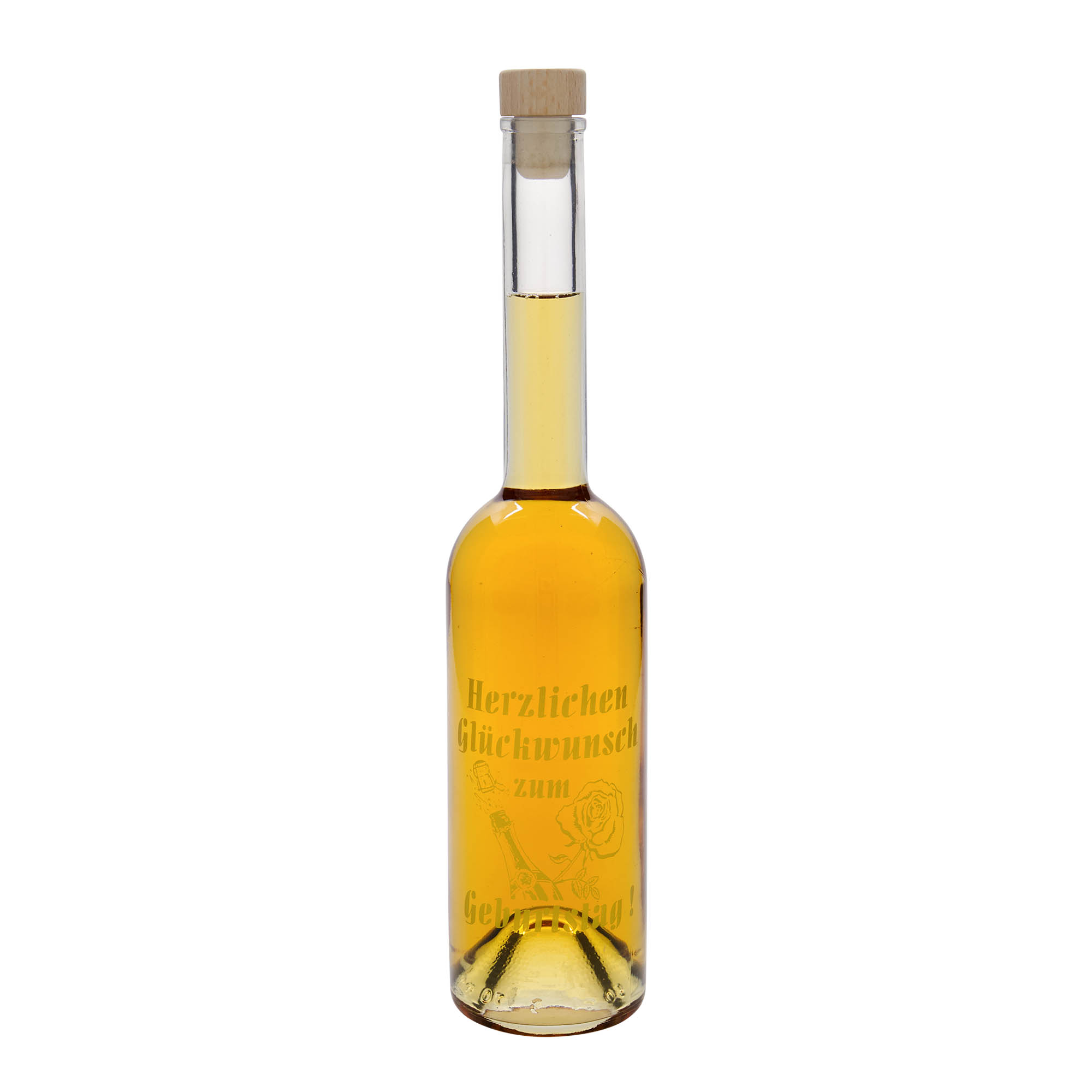 500 ml lasipullo 'Opera', kuvio: syntymäpäiväpullo, suuaukko: korkki