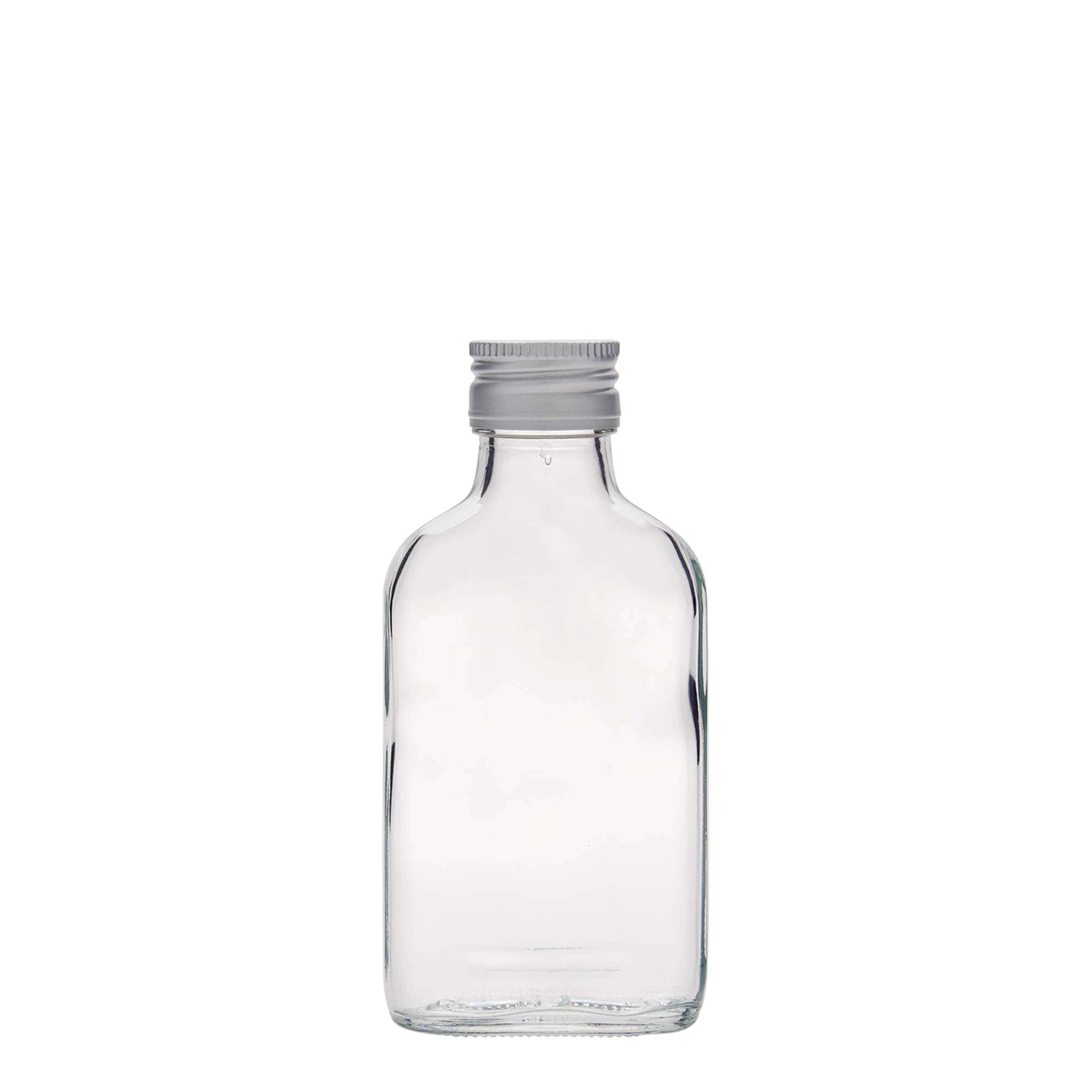 100 ml taskupullo, suorakulmainen, lasia, suuaukko: PP 28