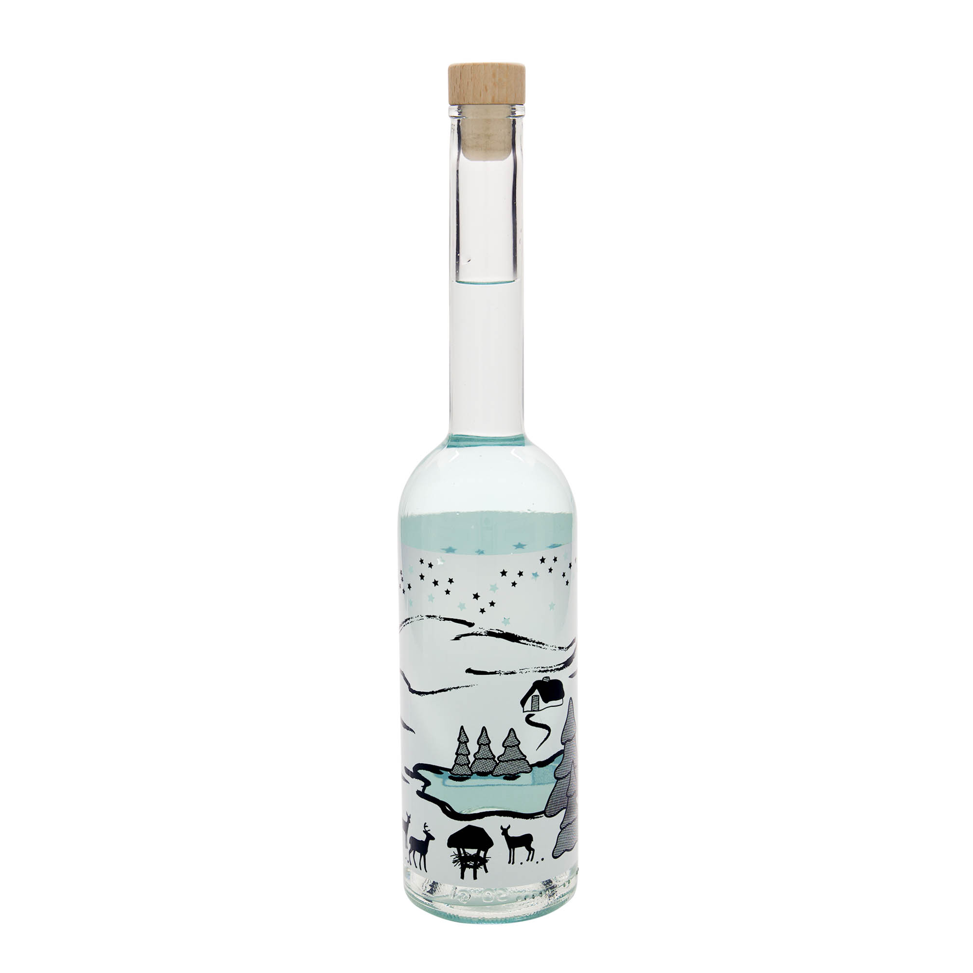 500 ml lasipullo 'Opera', kuvio: Wintertraum-Bianco, suuaukko: korkki
