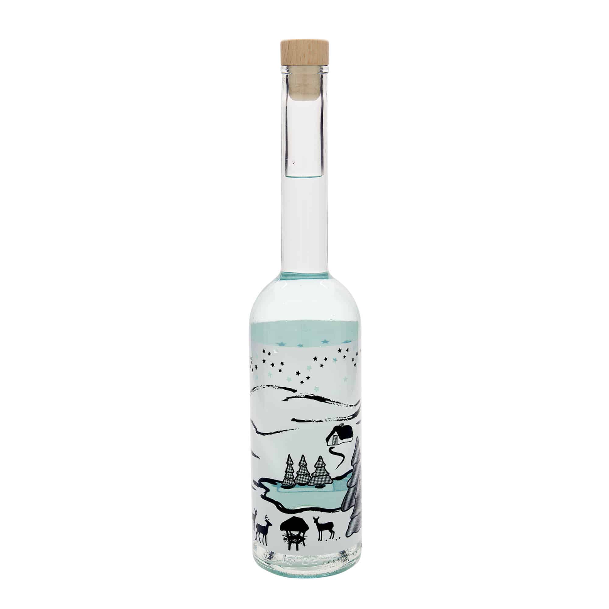 500 ml lasipullo ”Opera”, kuvio: Wintertraum-Bianco, suuaukko: korkki