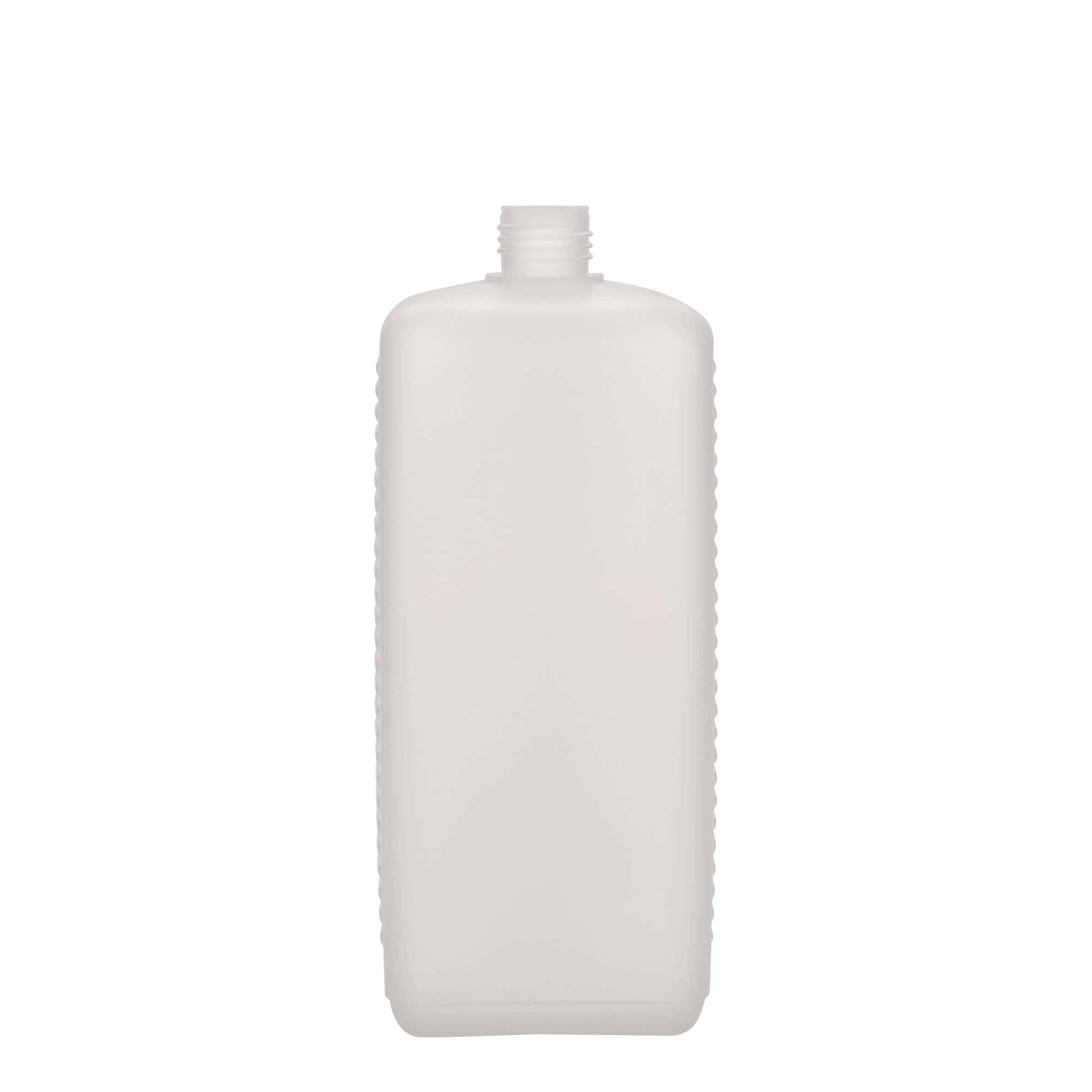 1 000 ml kanisteripullo, suorakaiteen muotoinen, HDPE-muovia, luonnonvärinen, suuaukon koko: DIN 25 EPE