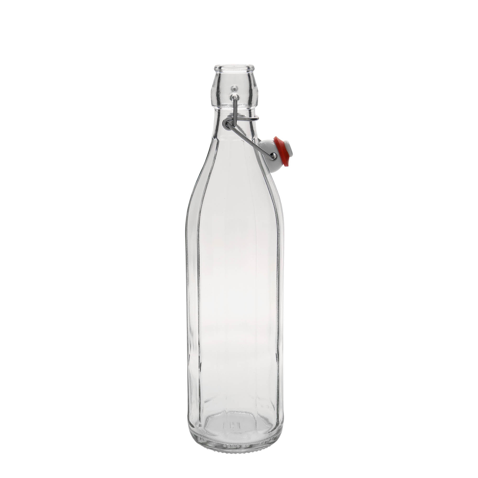 750 ml lasipullo ”Bravo”, kymmenkulmainen, suuaukko: lukittava kannellinen