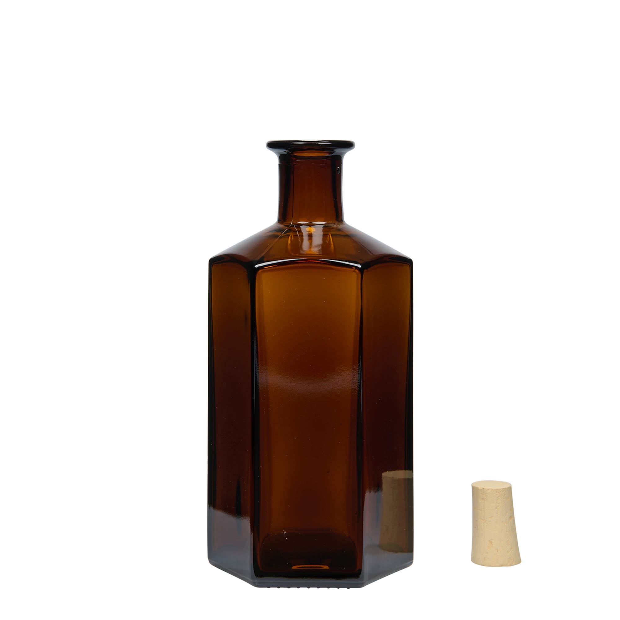 500 ml lasipullo apteekkari 'Jimmy', kuusikulmainen, ruskea, suuaukko: korkki 500 ml lasipullo apteekkari 'Jimmy', kuusikulmainen, ruskea, suuaukko: korkki