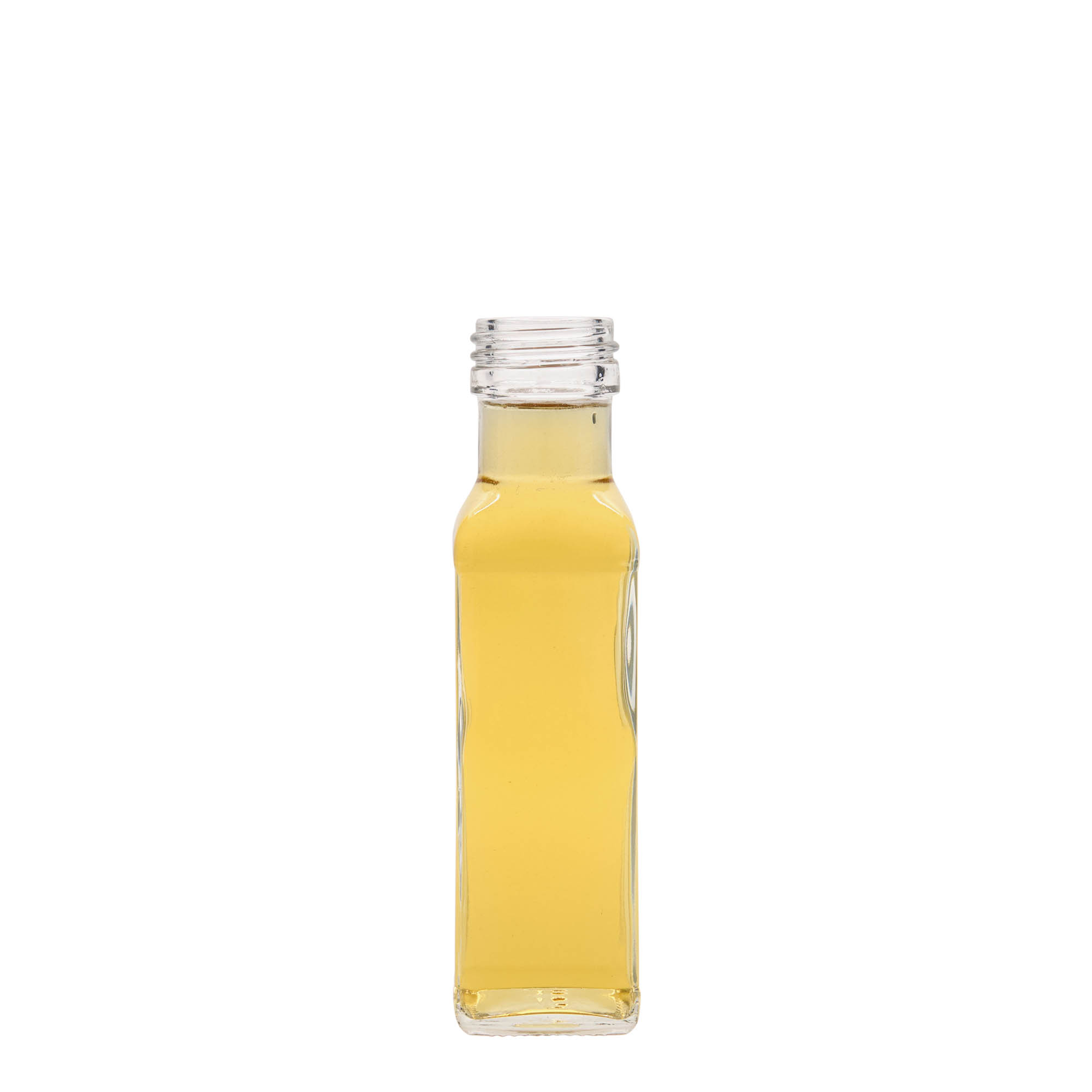 100 ml lasipullo ”Marasca”, neliömäinen, suuaukko: PP 31,5