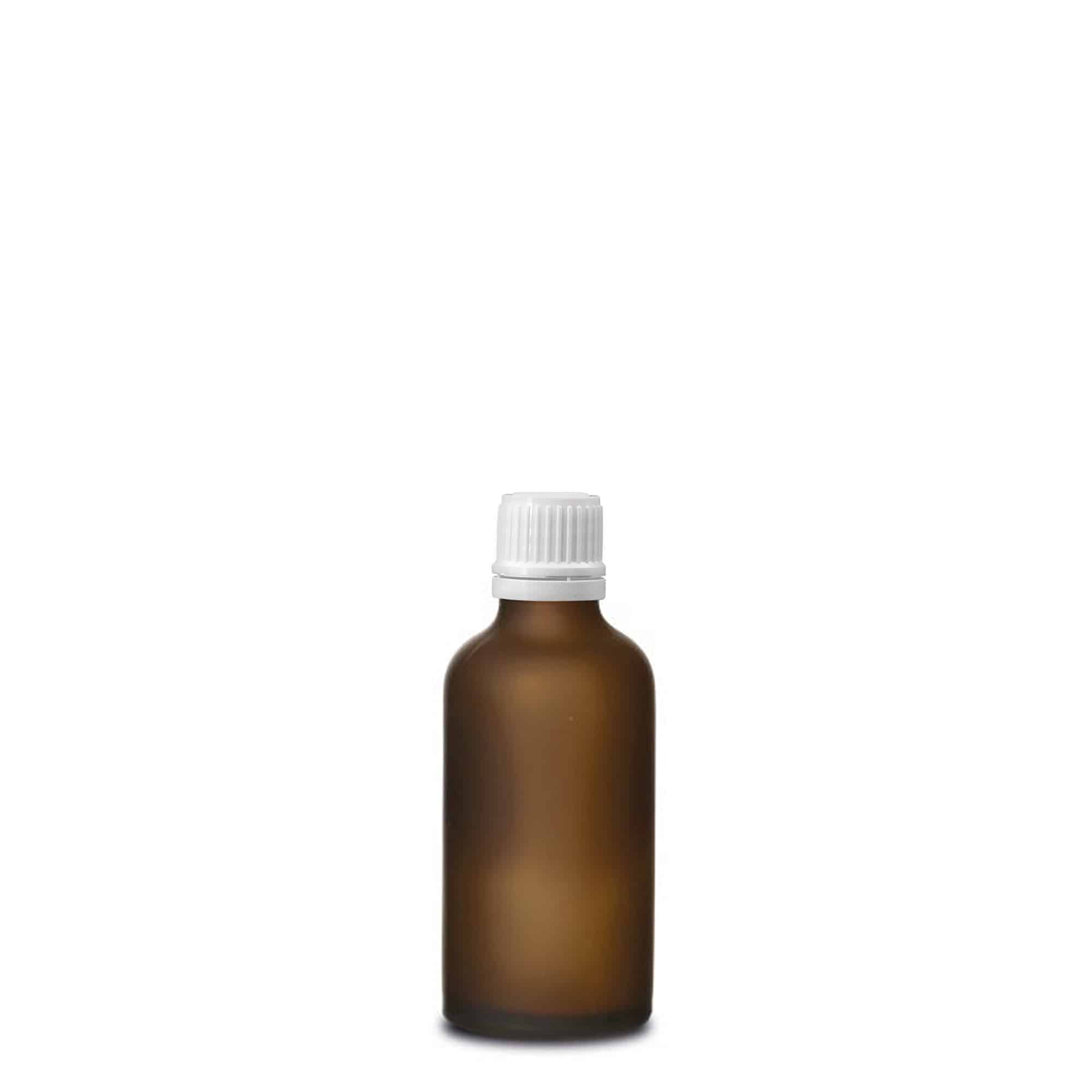 50ml lääkepullo, lasi, ruskea huurrettu, suu: DIN 18