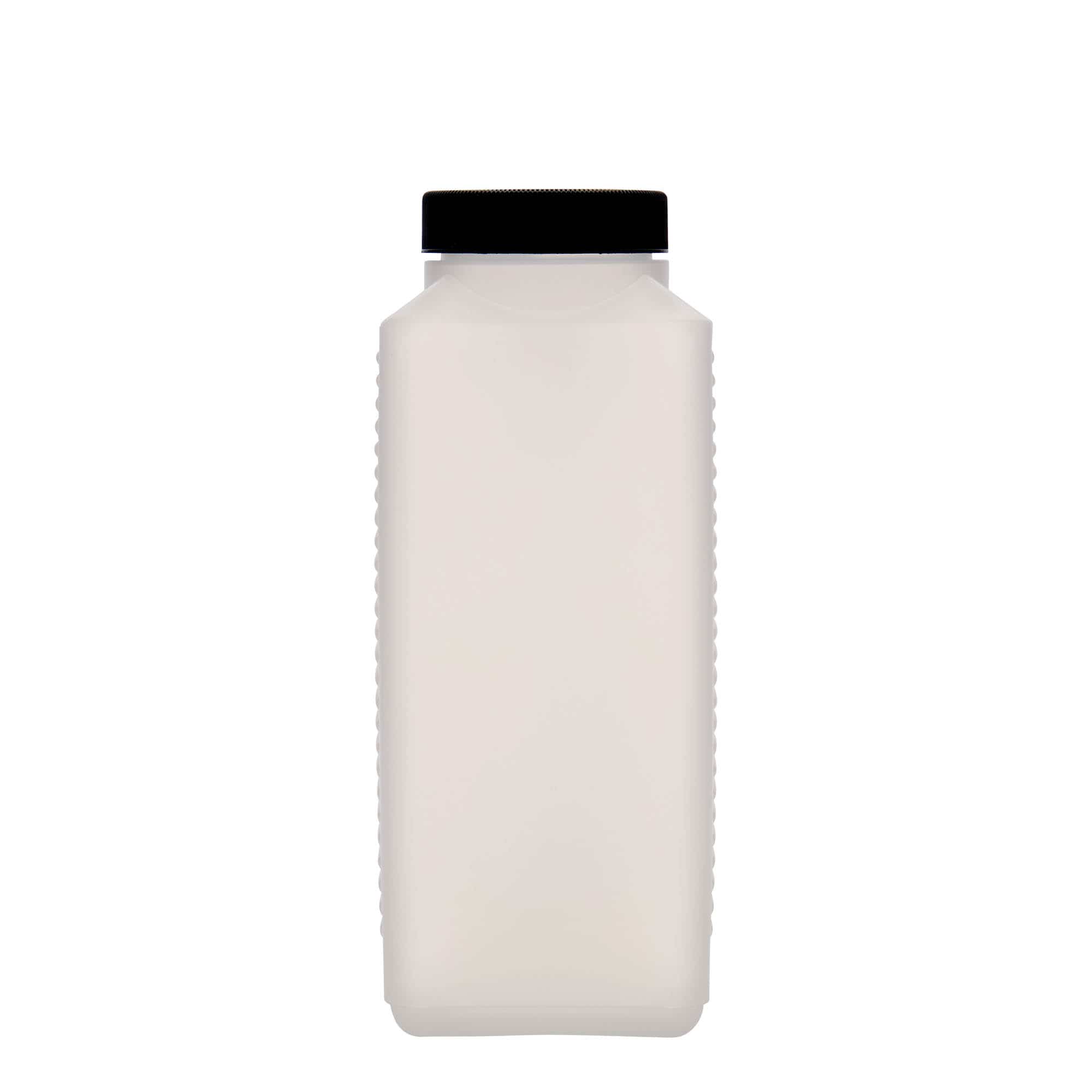 1000 ml leveäkaul. pullo, nelikulm., HDPE-muovi, natur, suu: DIN 60 EPE