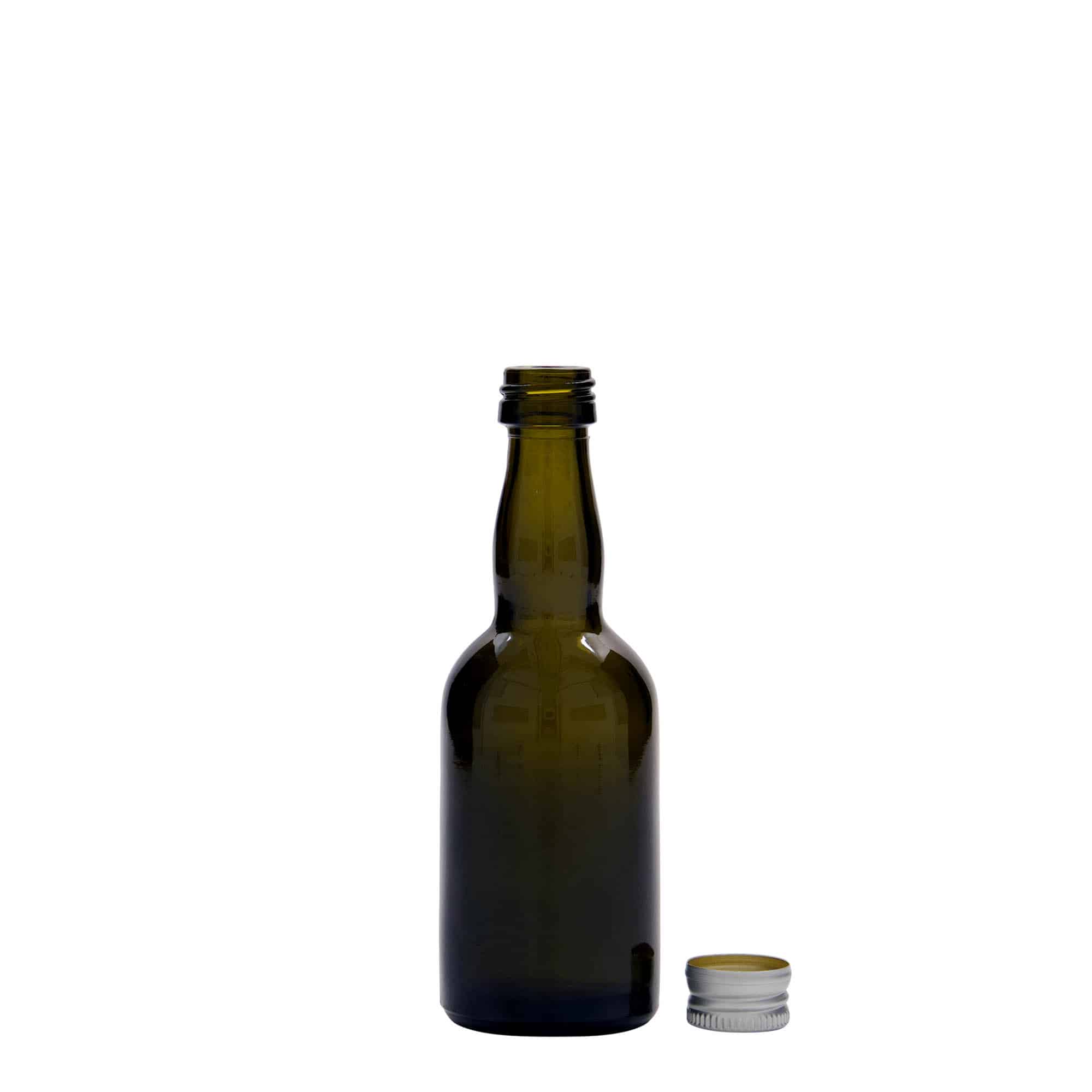 50 ml lasipullo 'Proba', antiikinvihreä, suu: PP 18
