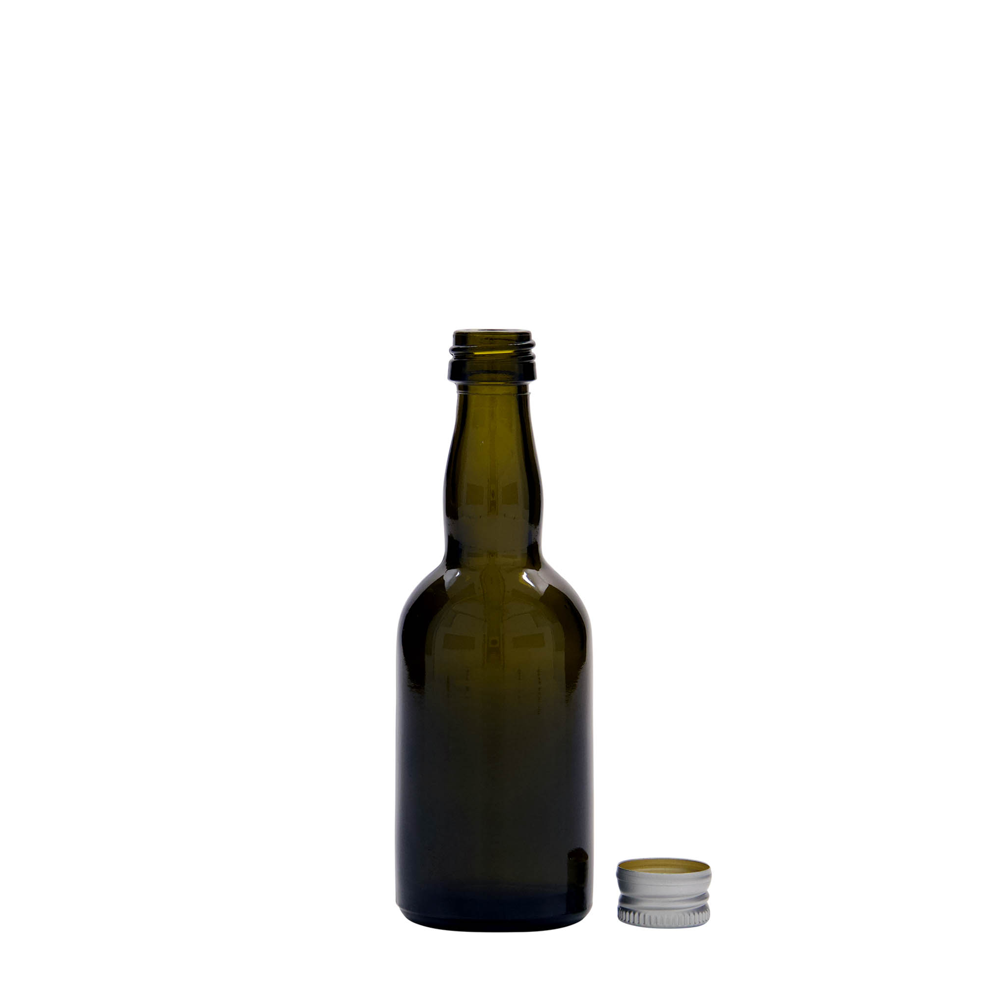 50 ml lasipullo 'Proba', antiikkivihreä, suuaukko: PP 18 50 ml lasipullo 'Proba', antiikkivihreä, suuaukko: PP 18