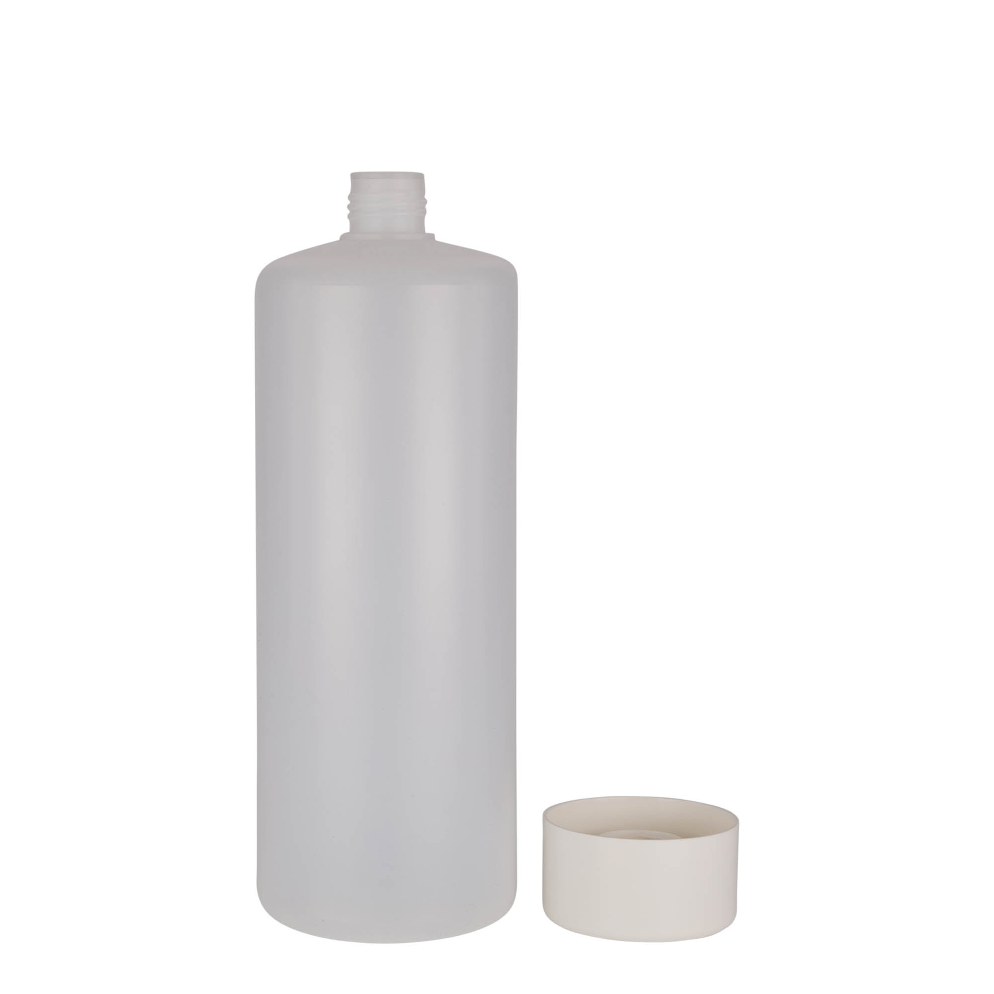 1.000 ml pyöreä pullo, PE-muovi, luonnonväri, suuaukko: ruuvikorkki 1.000 ml pyöreä pullo, PE-muovi, luonnonväri, suuaukko: ruuvikorkki