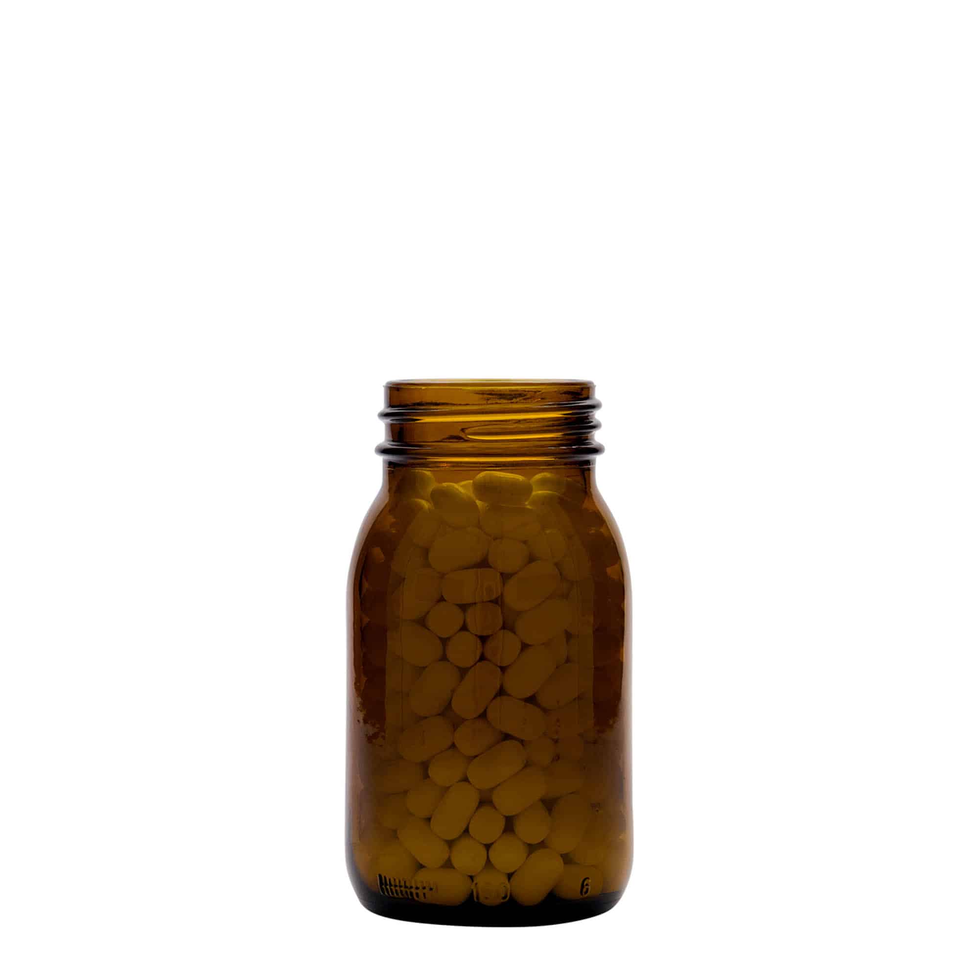 150 ml leveäkaul. lasipurkki, ruskea, suu: DIN 45