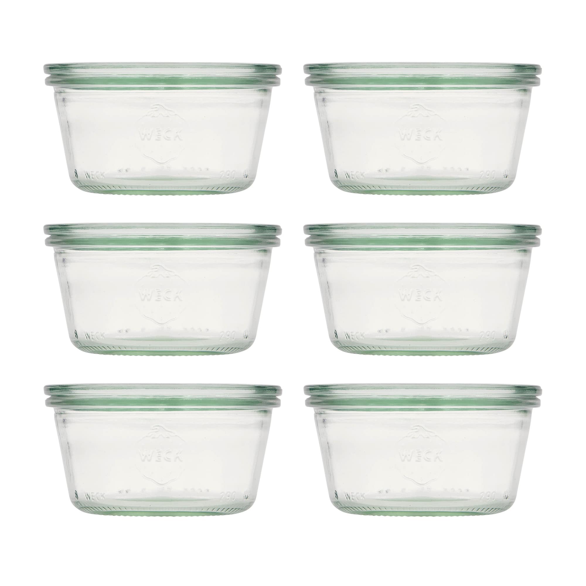 6x 290 ml matala WECK-kaatopurkki lasikannella RR 100