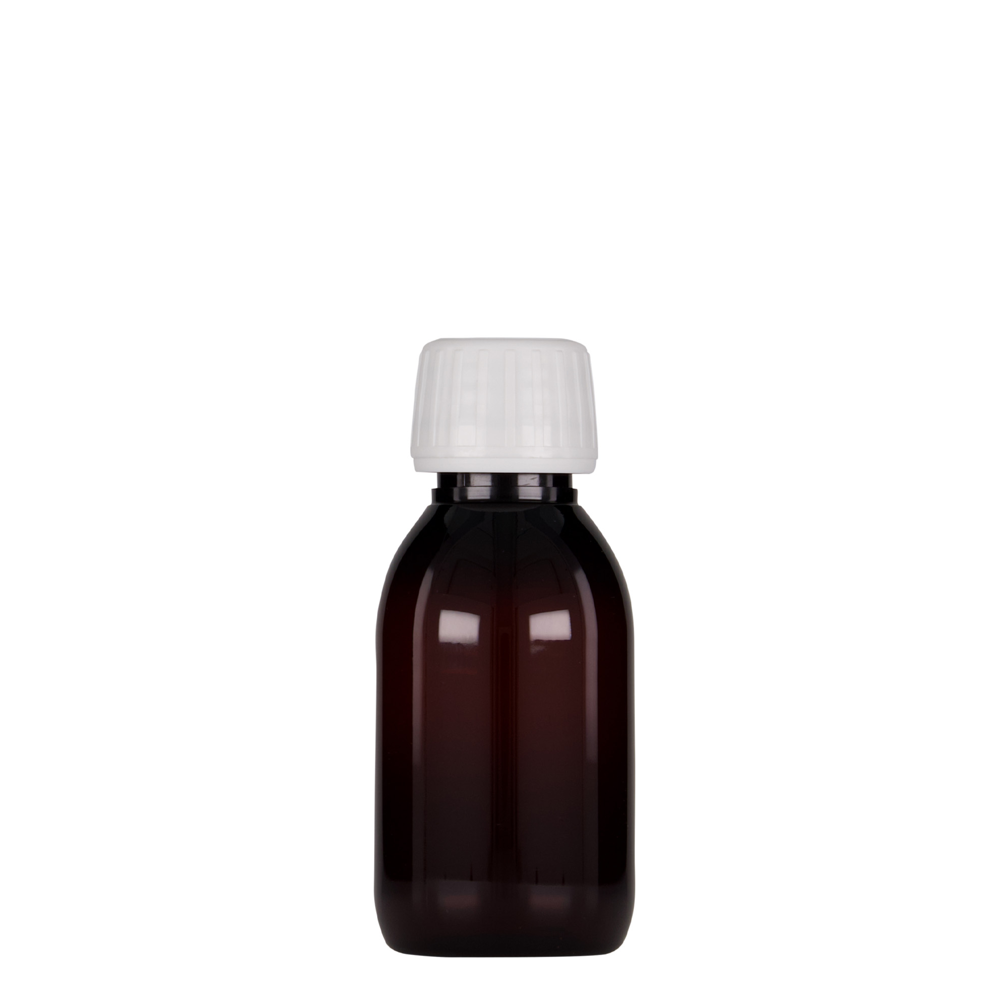100 ml PET-lääkeastia, ruskea, muovi, suuaukko: PP 28