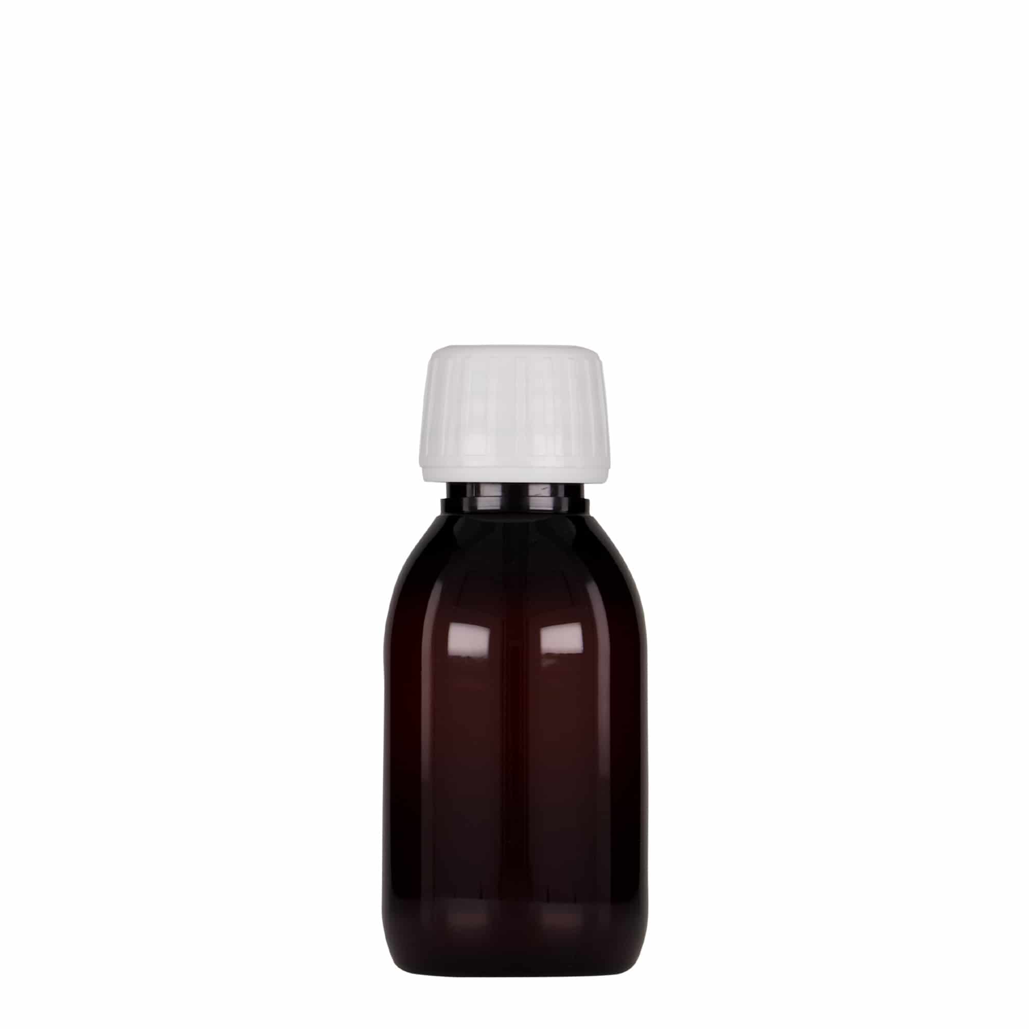 100 ml PET-lääkeastia, ruskea, muovi, suuaukko: PP 28