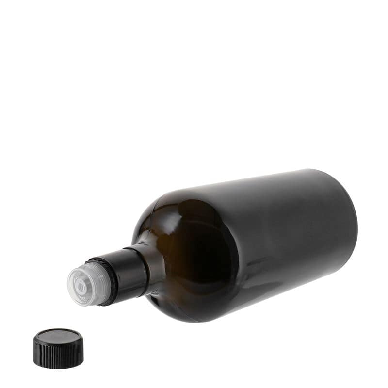750 ml etikka-/öljypullo 'Oleum', lasi, antiikinvihreä, suu: DOP