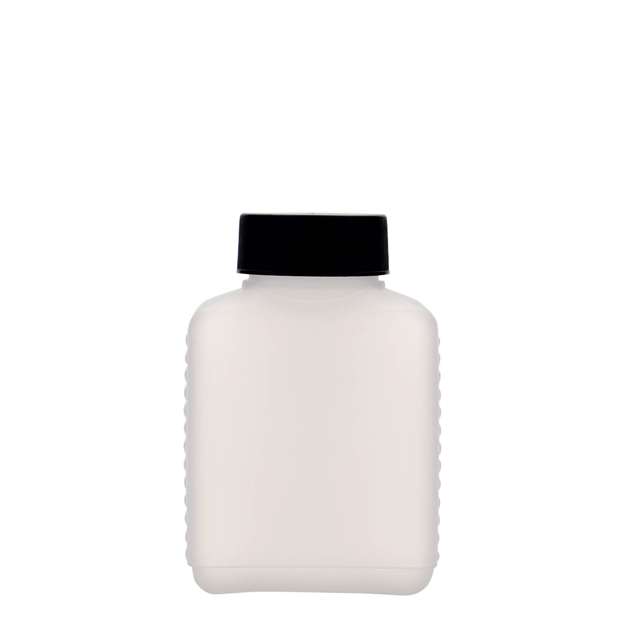 250 ml leveäkaulainen pullo, suorakaide, HDPE-muovi, luonnonväri, suuaukko: DIN 40 EPE