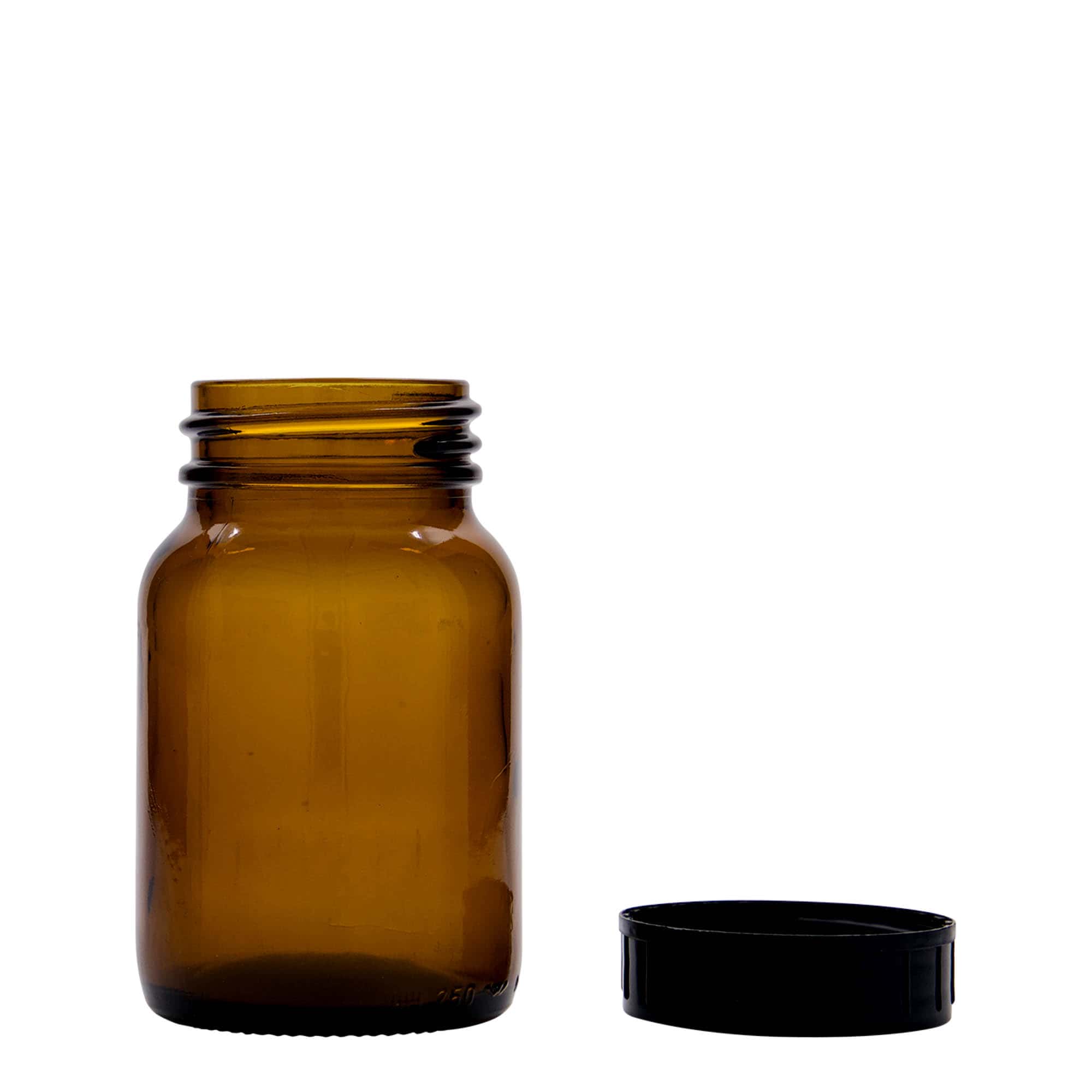 250 ml leveäkaulainen lasi, ruskea, suuaukko: DIN 55