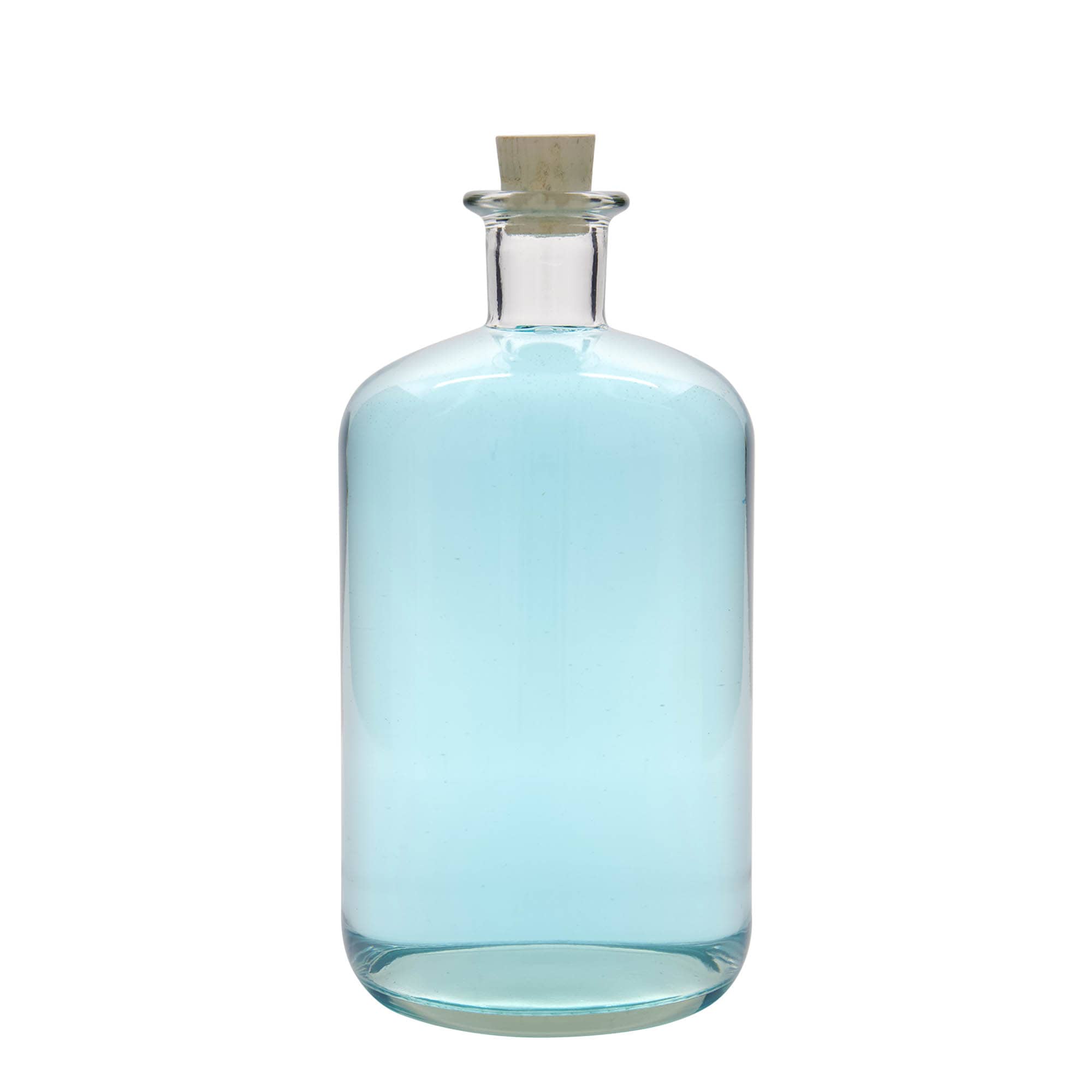 1.500 ml lasipullo apteekkarille, suuaukko: korkki