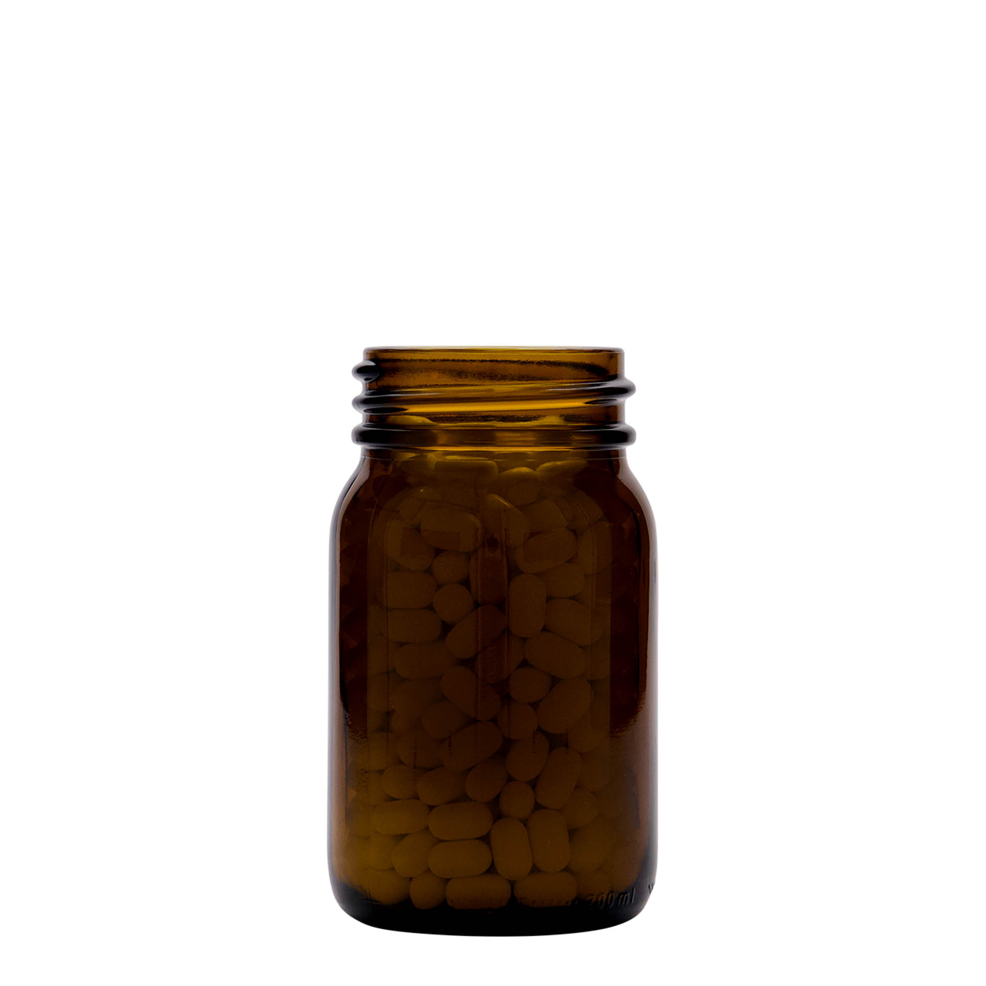 200 ml leveäkaulainen lasi, ruskea, suuaukko: DIN 55