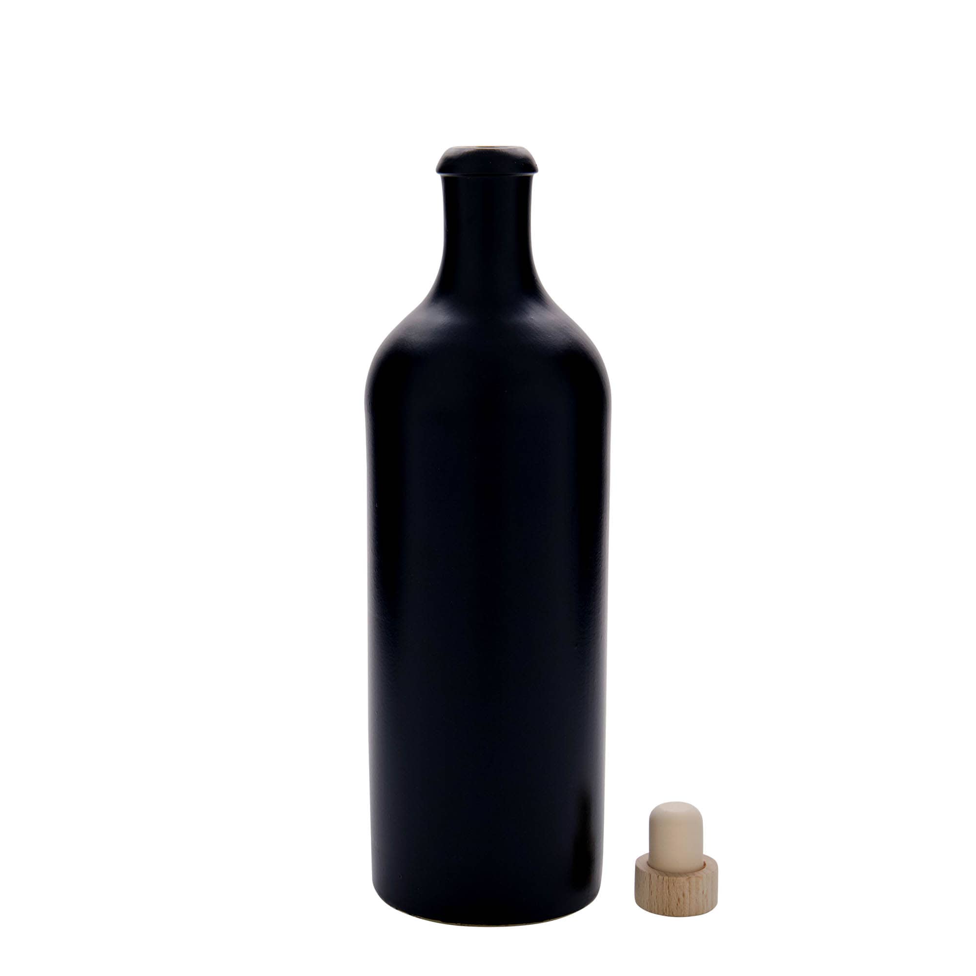750 ml saviruukku, kivikeramiikka, musta, suuaukko: korkki