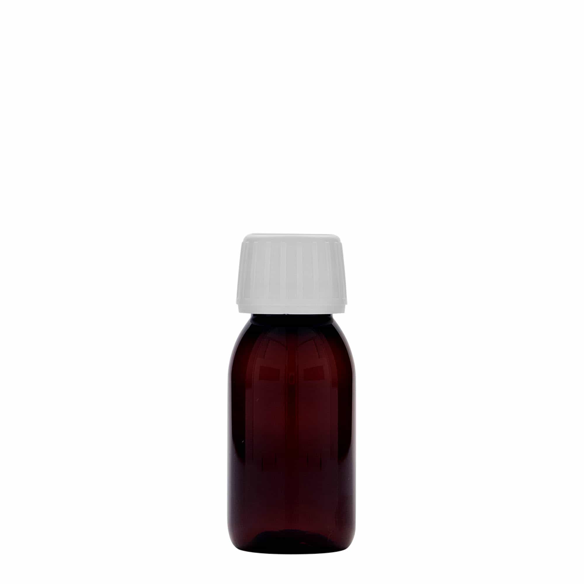 60 ml PET-lääkepullo, ruskea, muovi, suuaukko: PP 28