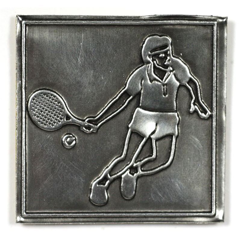 Tinamerkki 'Tennis', neliö, metalli, hopea Tinamerkki 'Tennis', neliö, metalli, hopea