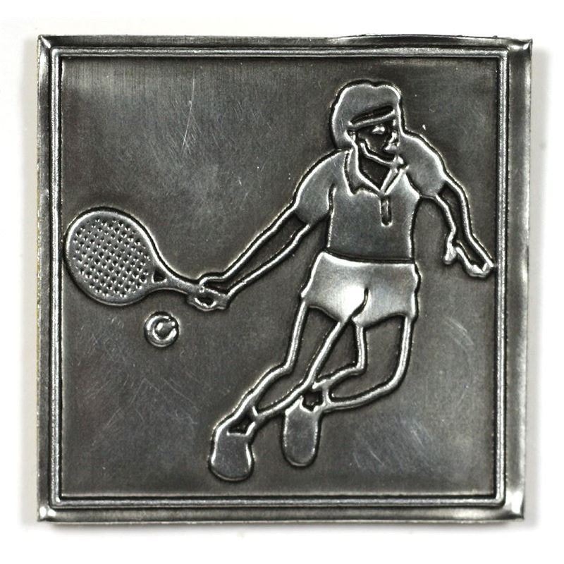 Tinamerkki ”Tennis”, neliö, metalli, hopea