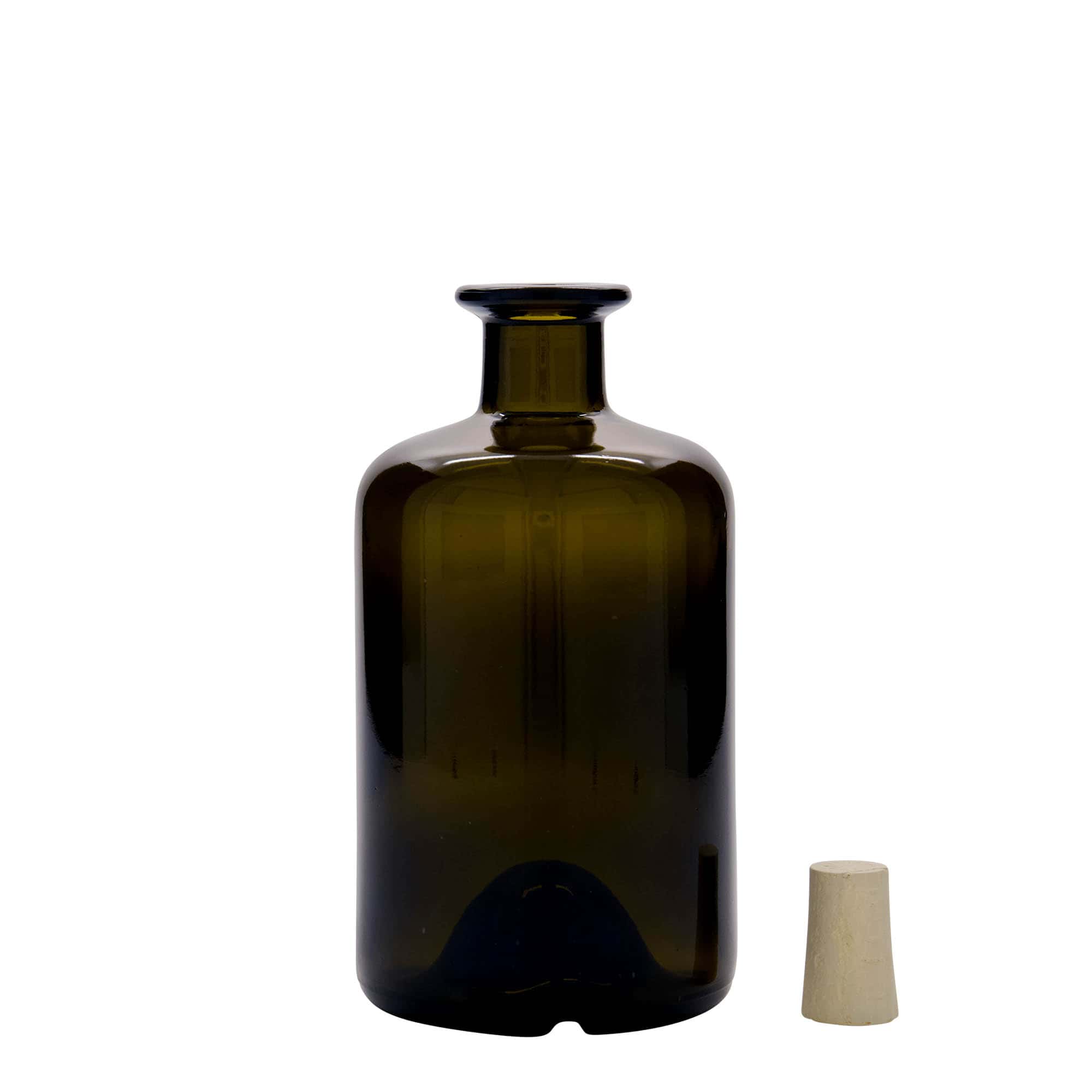 500 ml apteekkarin lasipullo, antiikinvihreä, suu: korkki
