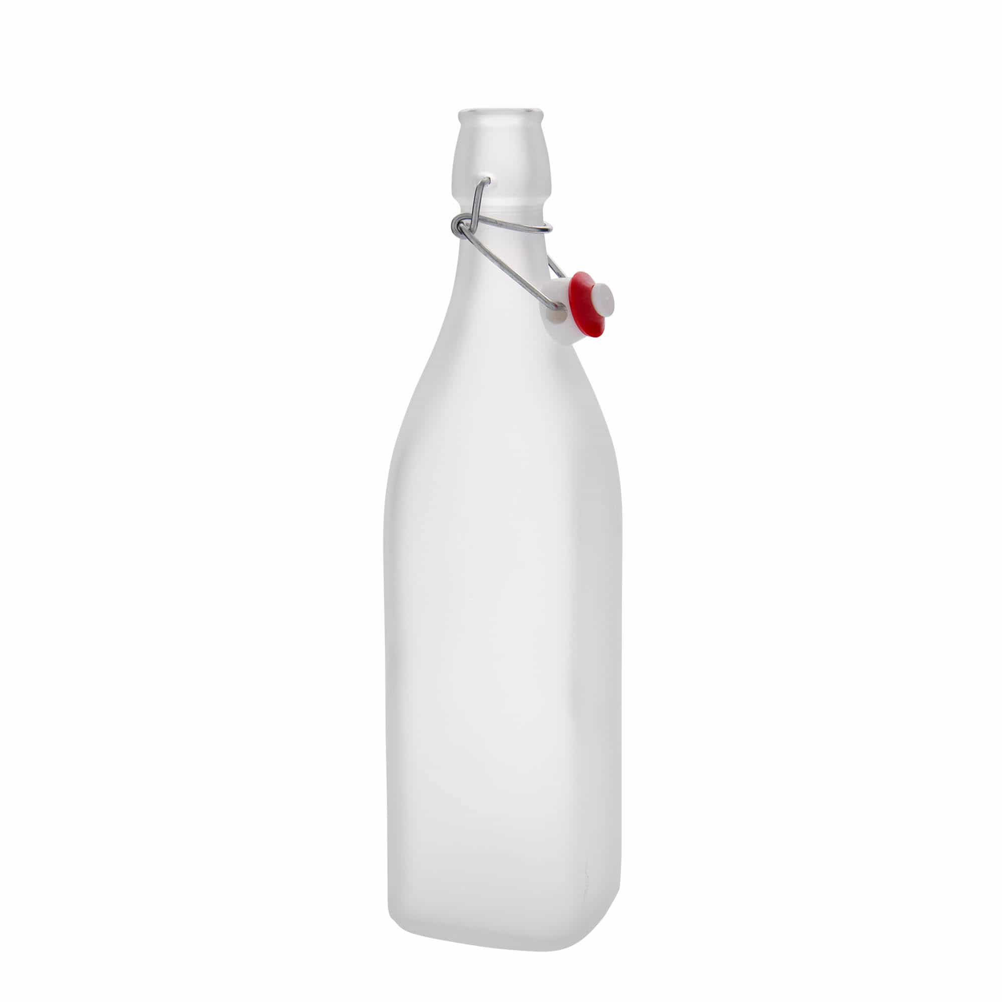 1000 ml lasipullo 'Swing, neliö, valk., suu: patenttikorkki