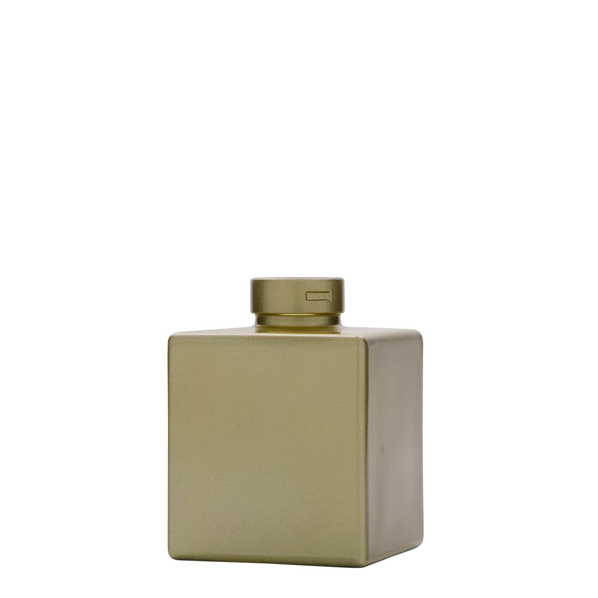 100 ml lasipullo 'Cube', neliskulmainen, kulta, suuaukko: korkki