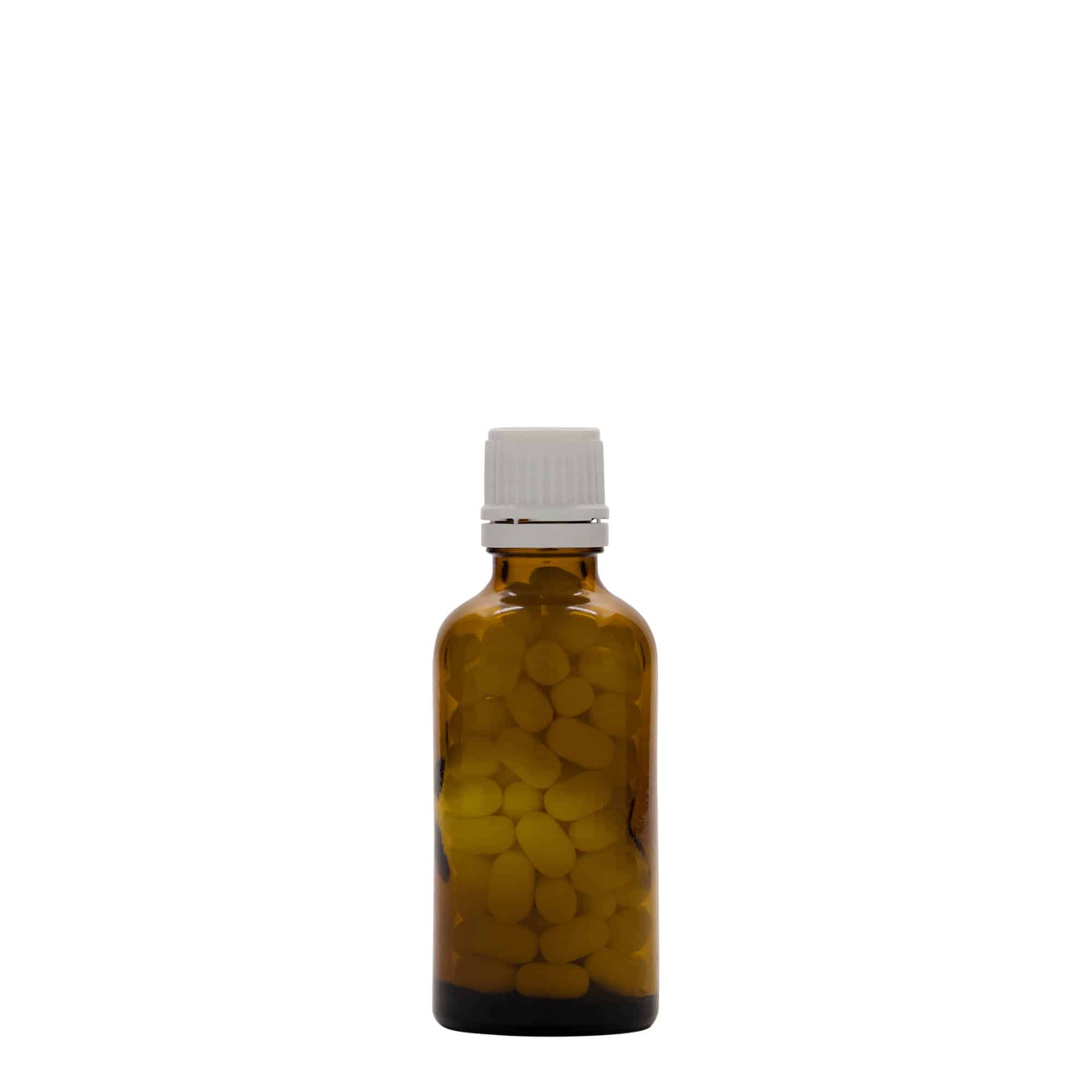 50 ml lääkepullo, lasi, ruskea, suu: DIN 18