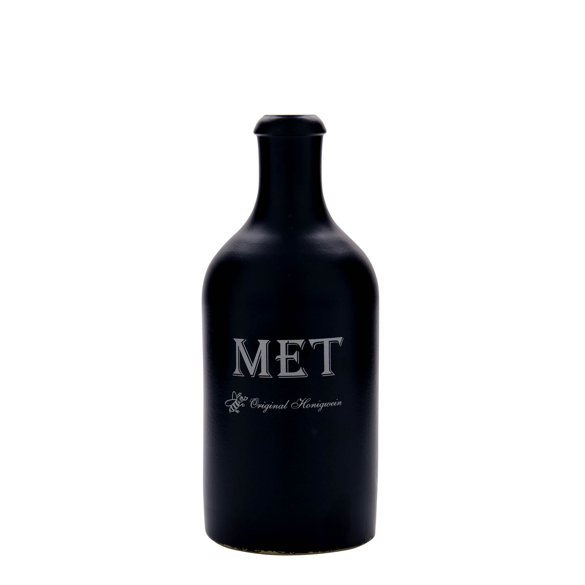 500 ml tonkannu, aihe: met, saviastia, musta, suuaukko: korkki