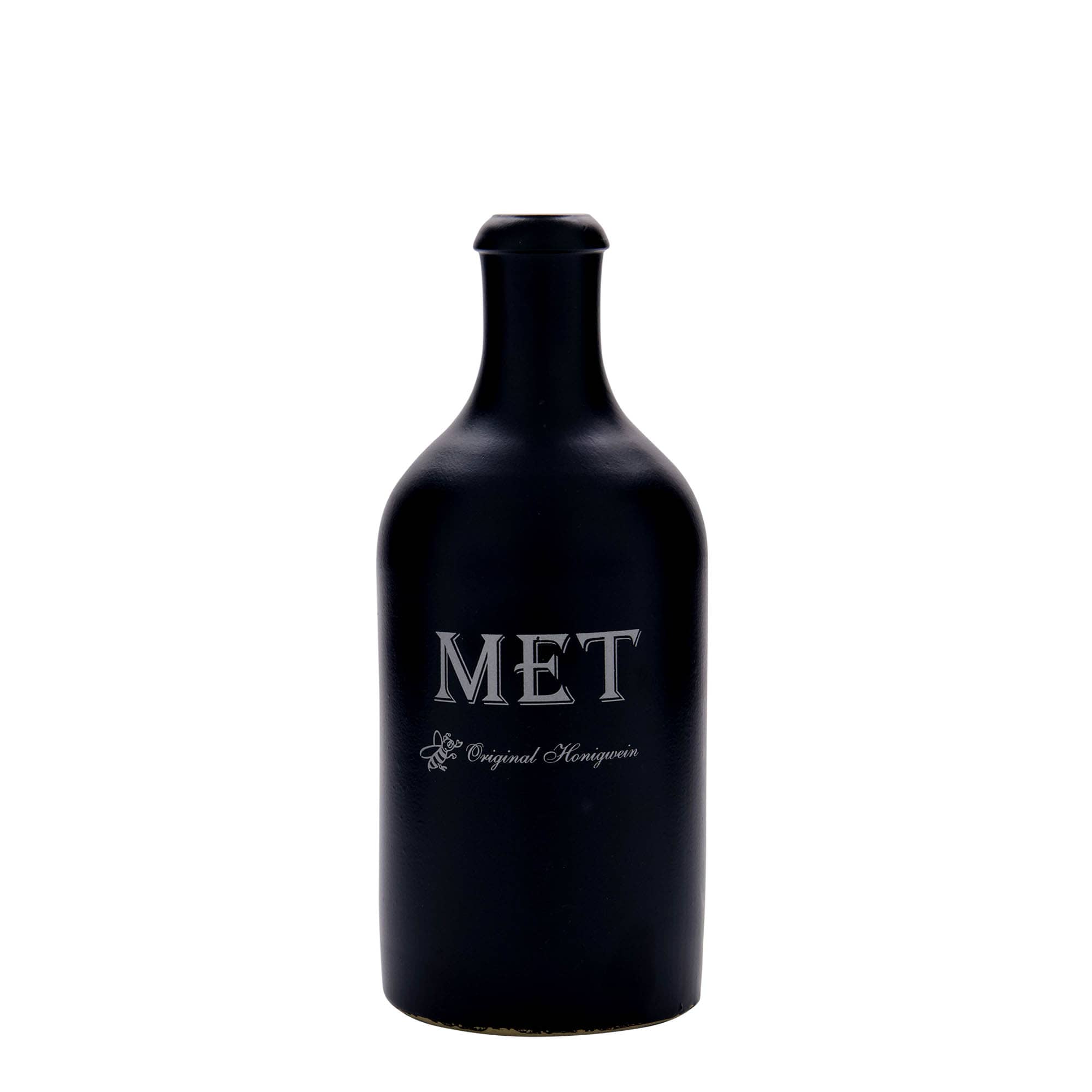 500 ml tonkannu, aihe: met, saviastia, musta, suuaukko: korkki