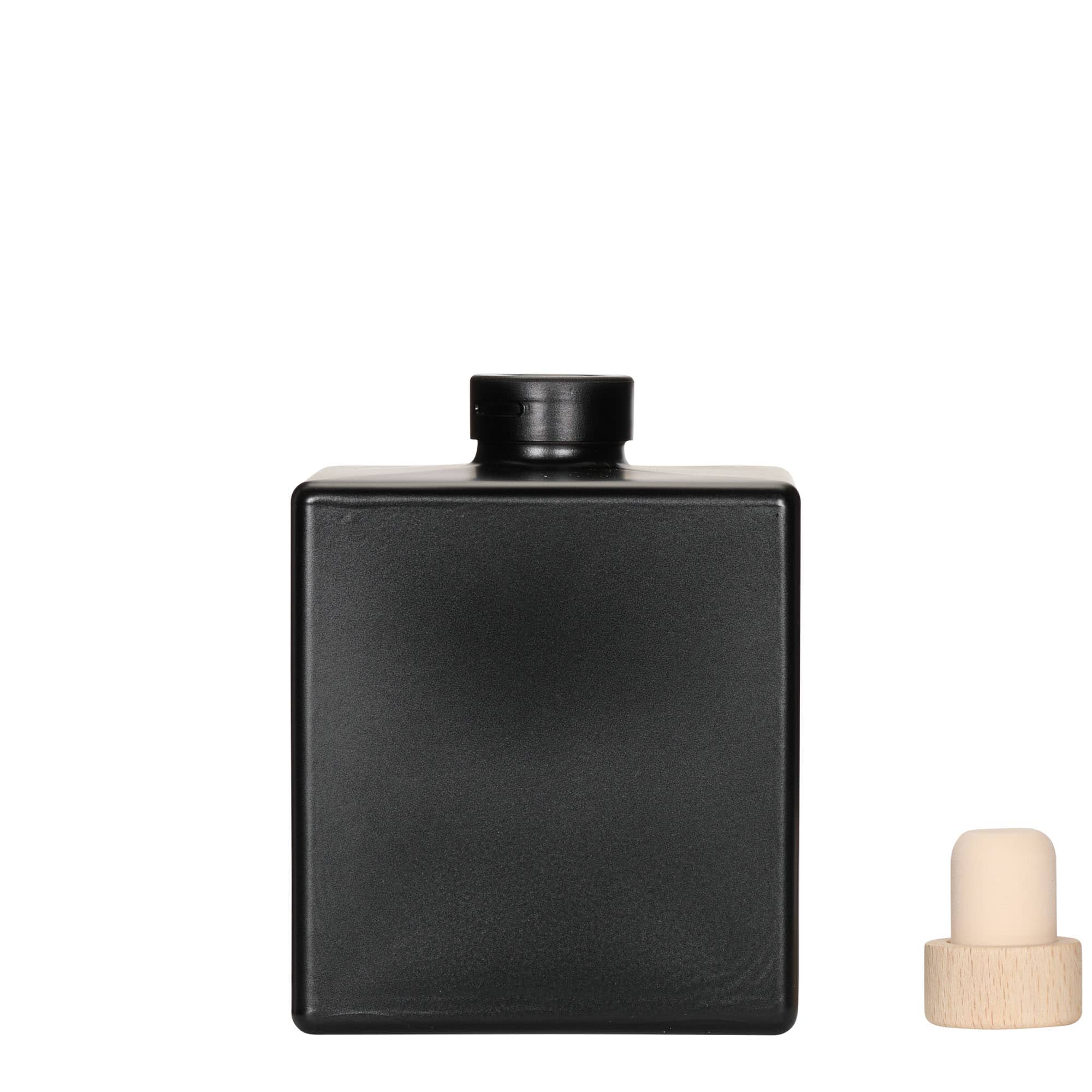500 ml lasipullo 'Cube', neliö, musta, suu: korkki