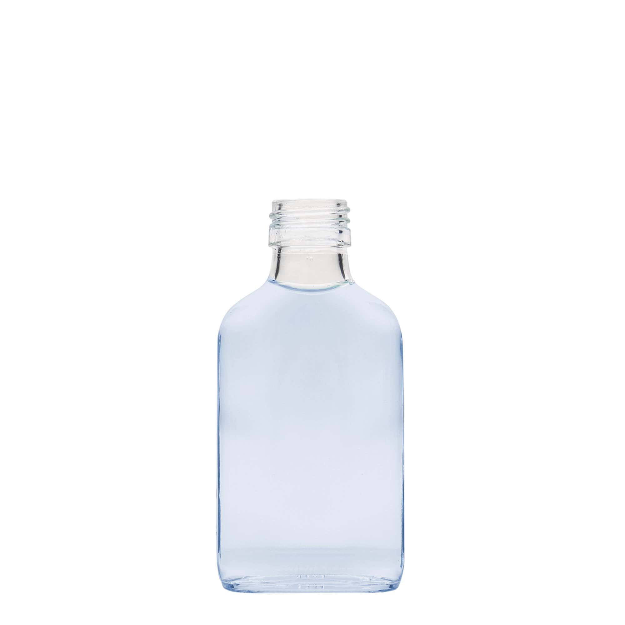 100 ml taskupullo, suorakulmainen, lasia, suuaukko: PP 28