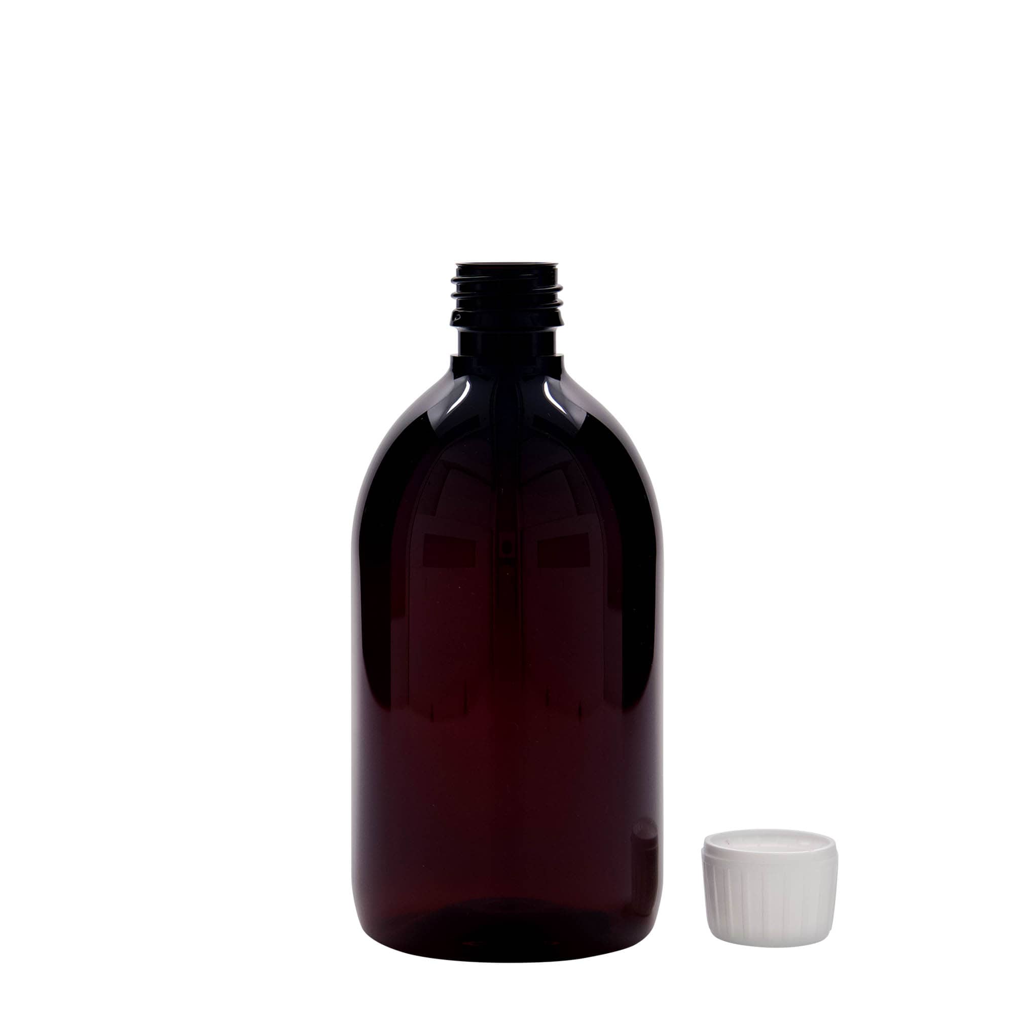 500 ml PET-lääke pullo, ruskea, muovi, suuaukko: PP 28
