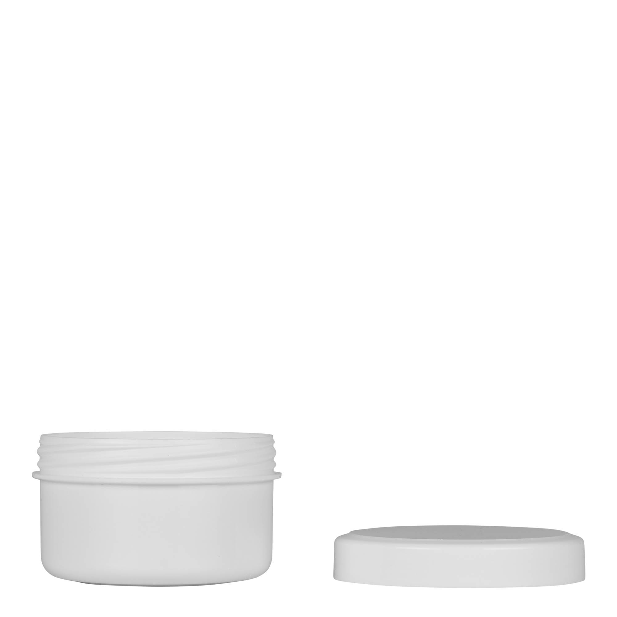 60 ml muovipurkki 'White Line', PP, valkoinen, suuaukon suljin: ruuvikorkki 60 ml muovipurkki 'White Line', PP, valkoinen, suuaukon suljin: ruuvikorkki