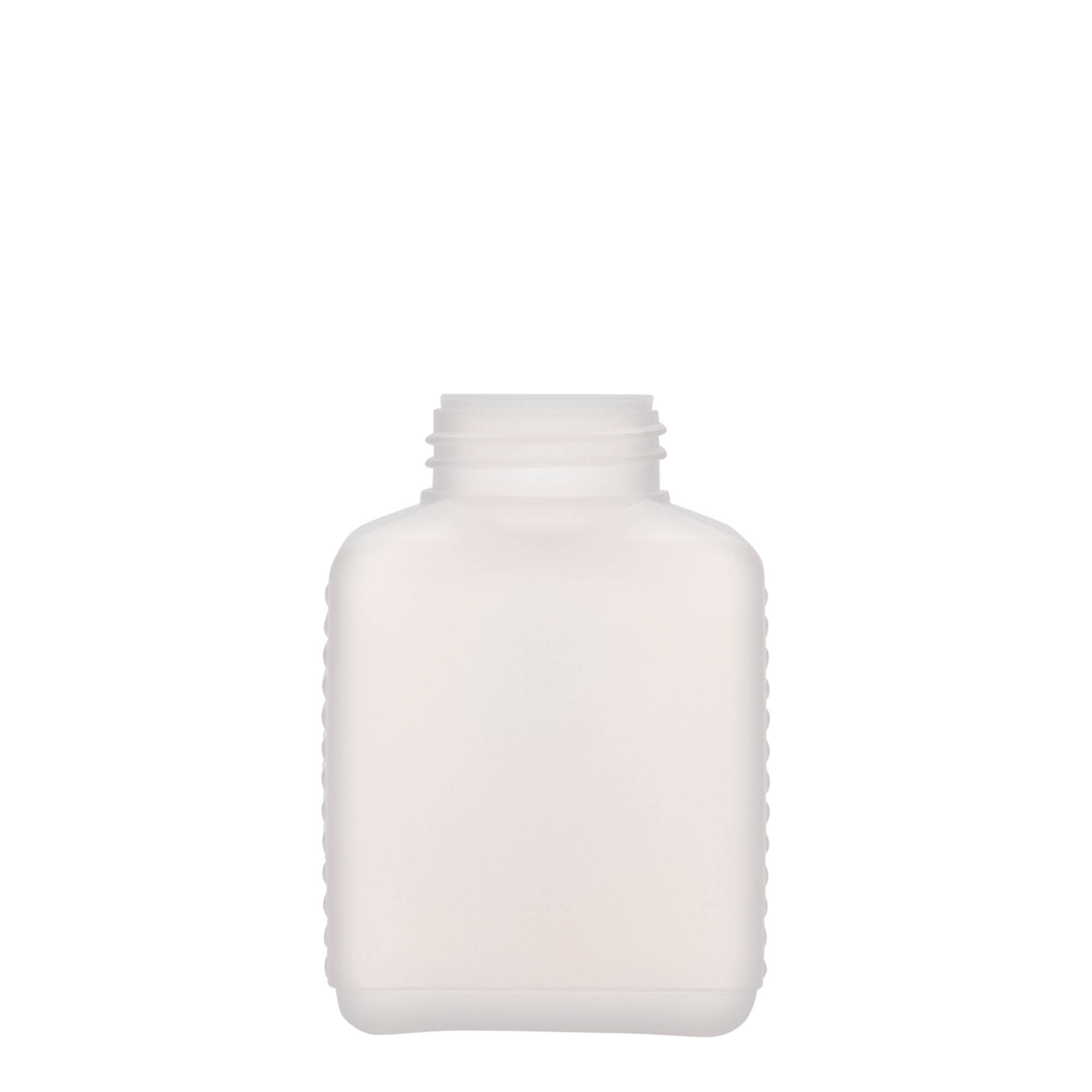 250 ml leveäkaulainen pullo, suorakaide, HDPE-muovi, luonnonväri, suuaukko: DIN 40 EPE
