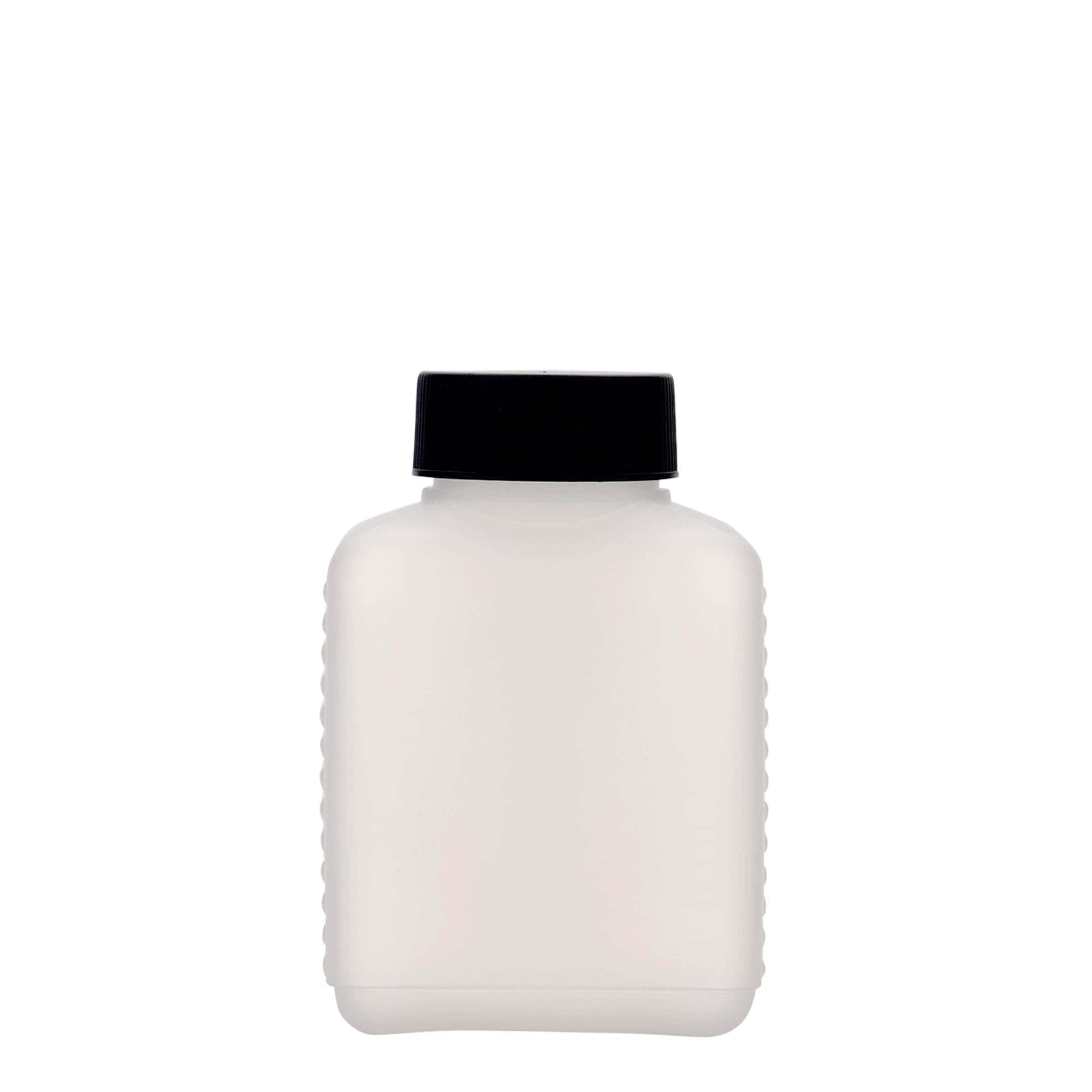 250 ml leveäkaulainen pullo, suorakaide, HDPE-muovi, luonnonväri, suuaukko: DIN 40 EPE