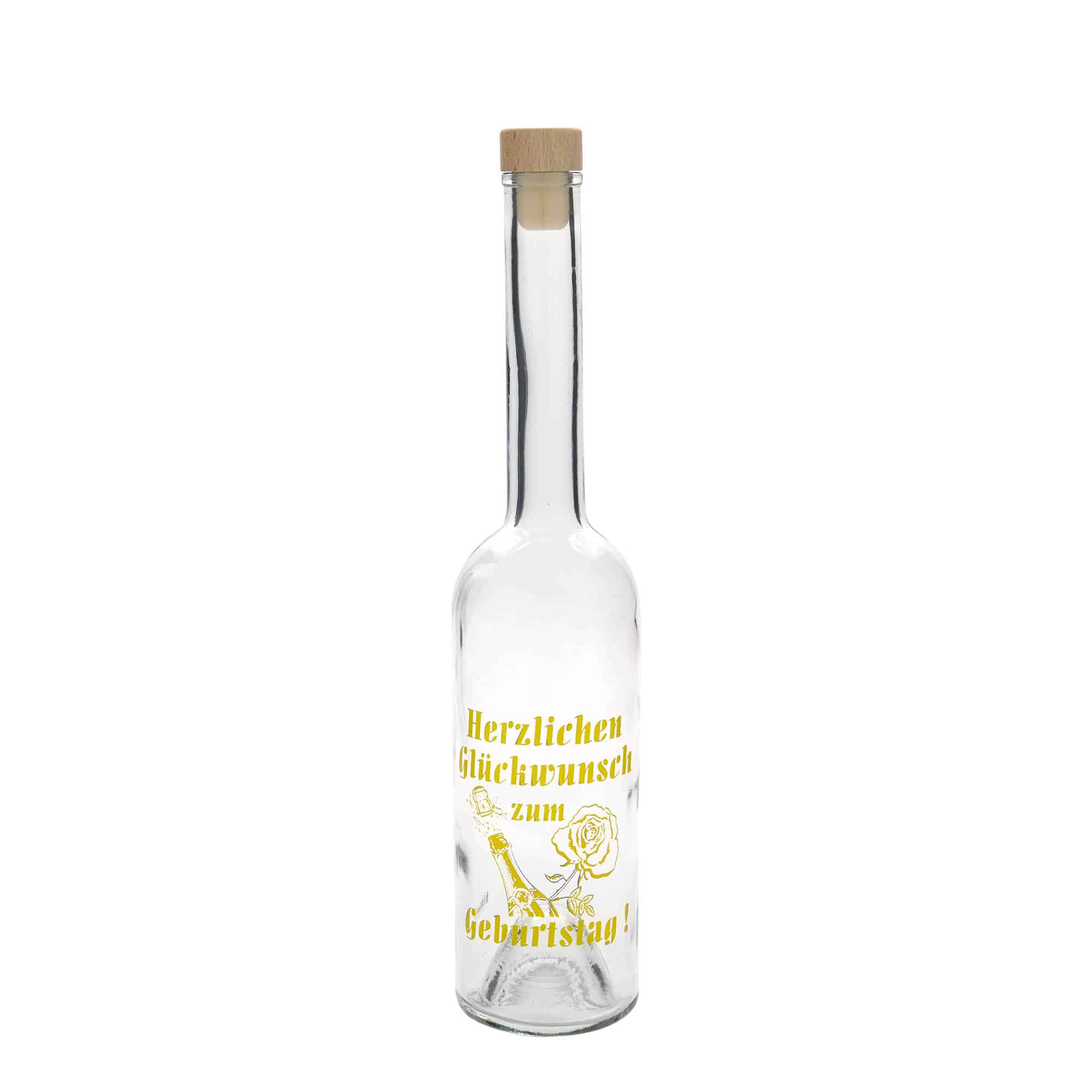 500 ml lasipullo Maximo painettu 'Karneval', suu: korkki