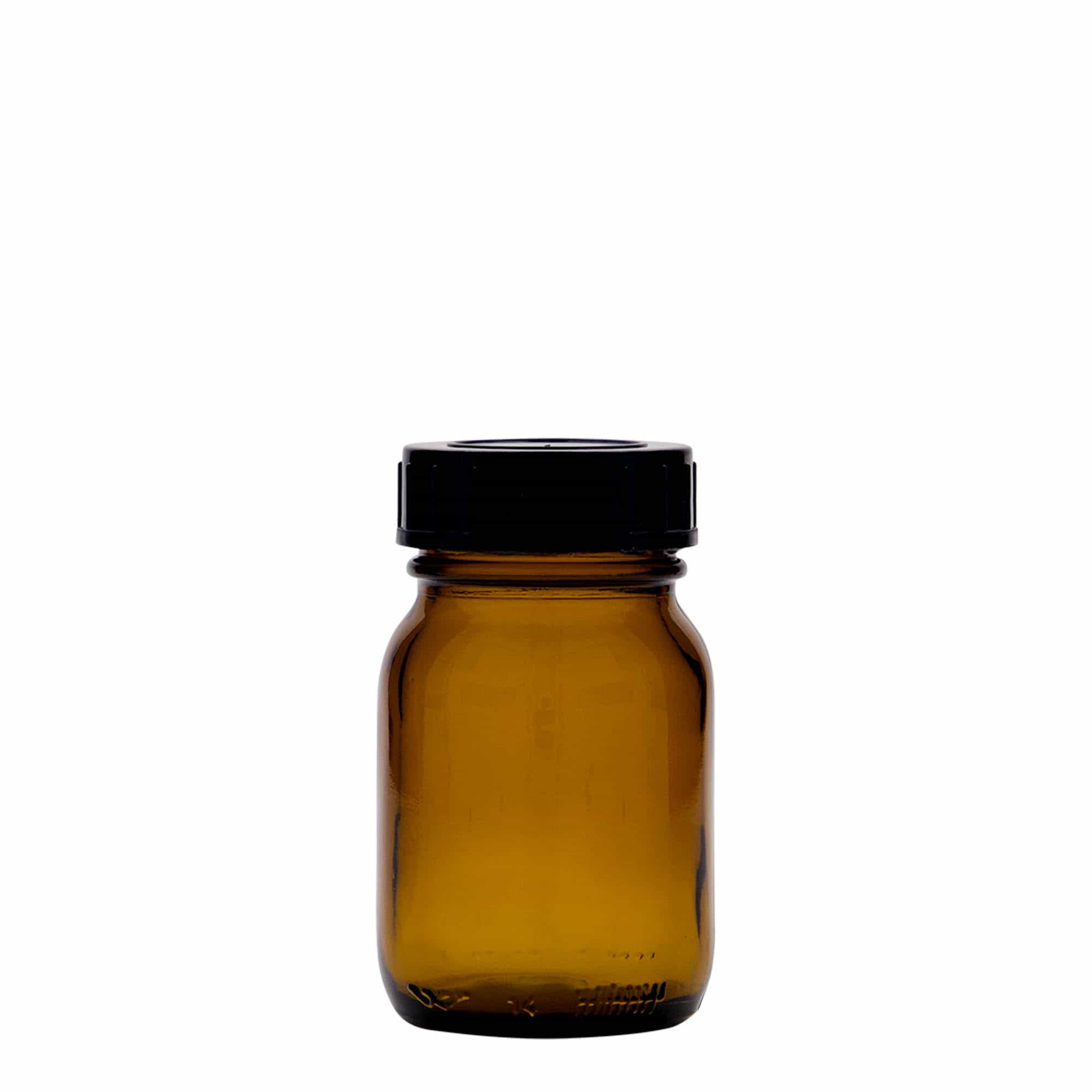 75 ml leveäkaulainen lasi, ruskea, suuaukko: DIN 40