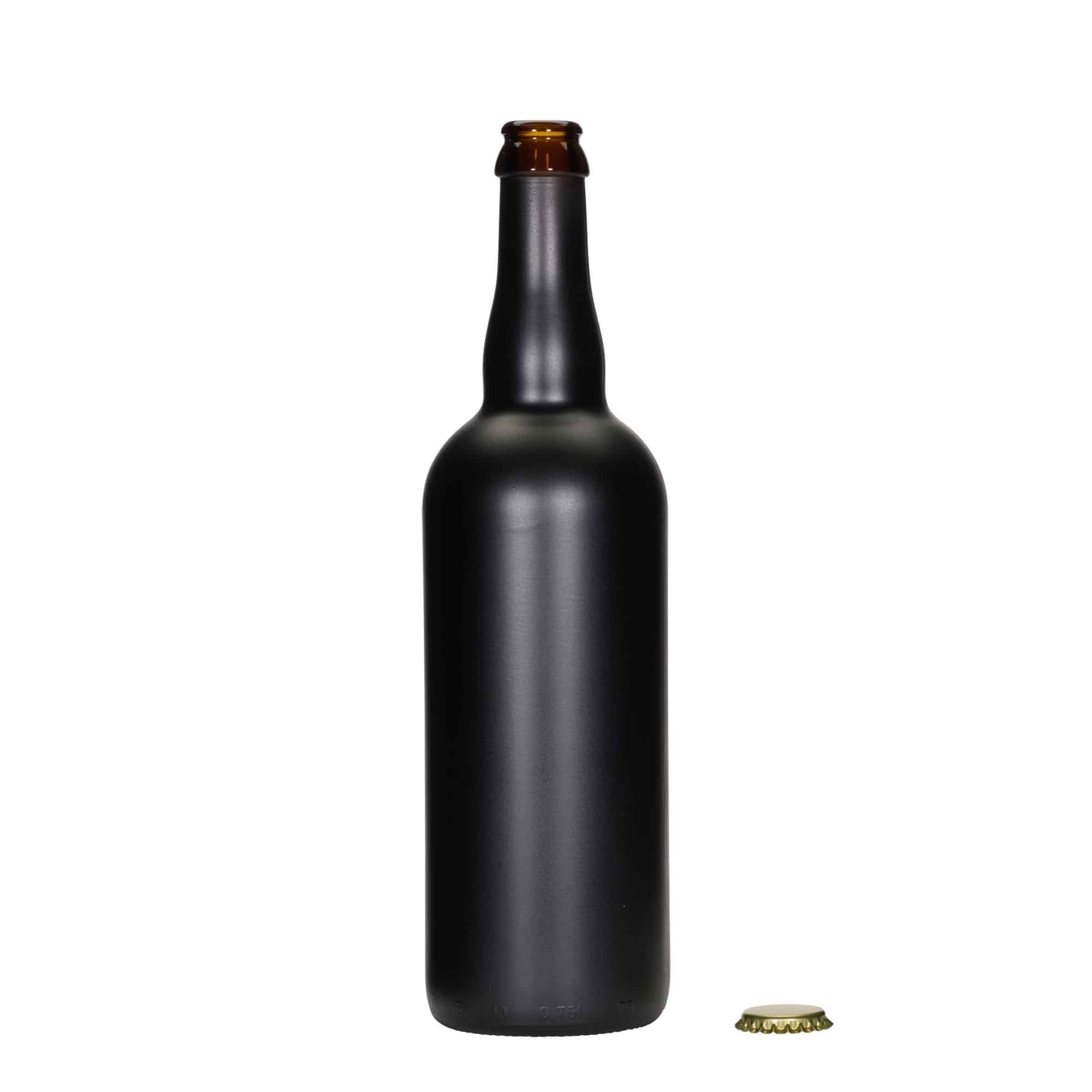 750 ml olutpullo Belgia, lasi, musta, suu: kruunukorkki