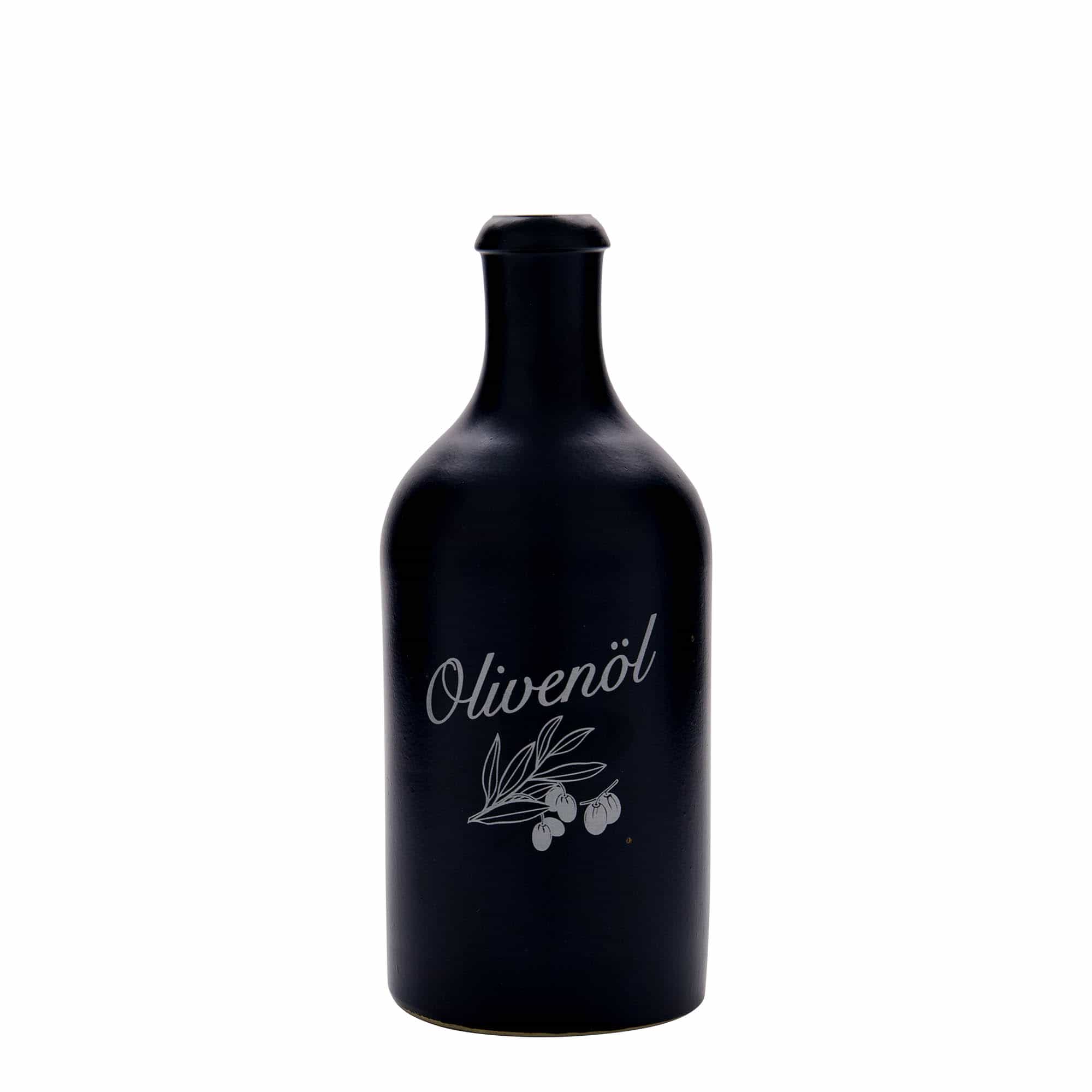500 ml savituoppi, kuvio: Oliiviöljy, keraaminen, musta, suu: korkki