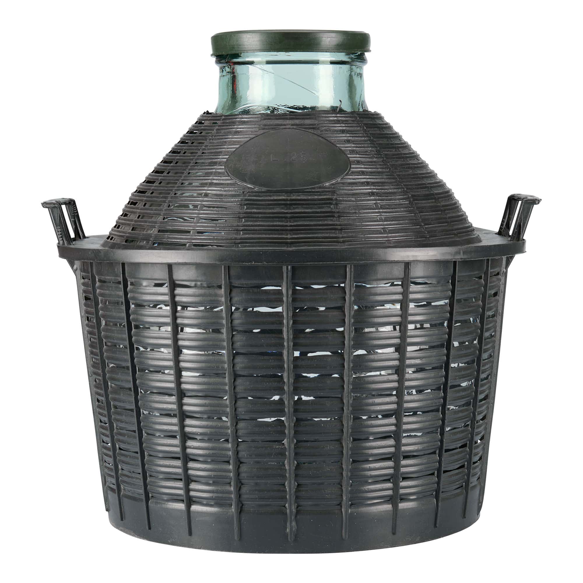 25 l pallopullo leveällä suulla, lasia, suuaukko: päällekäyvä kansi