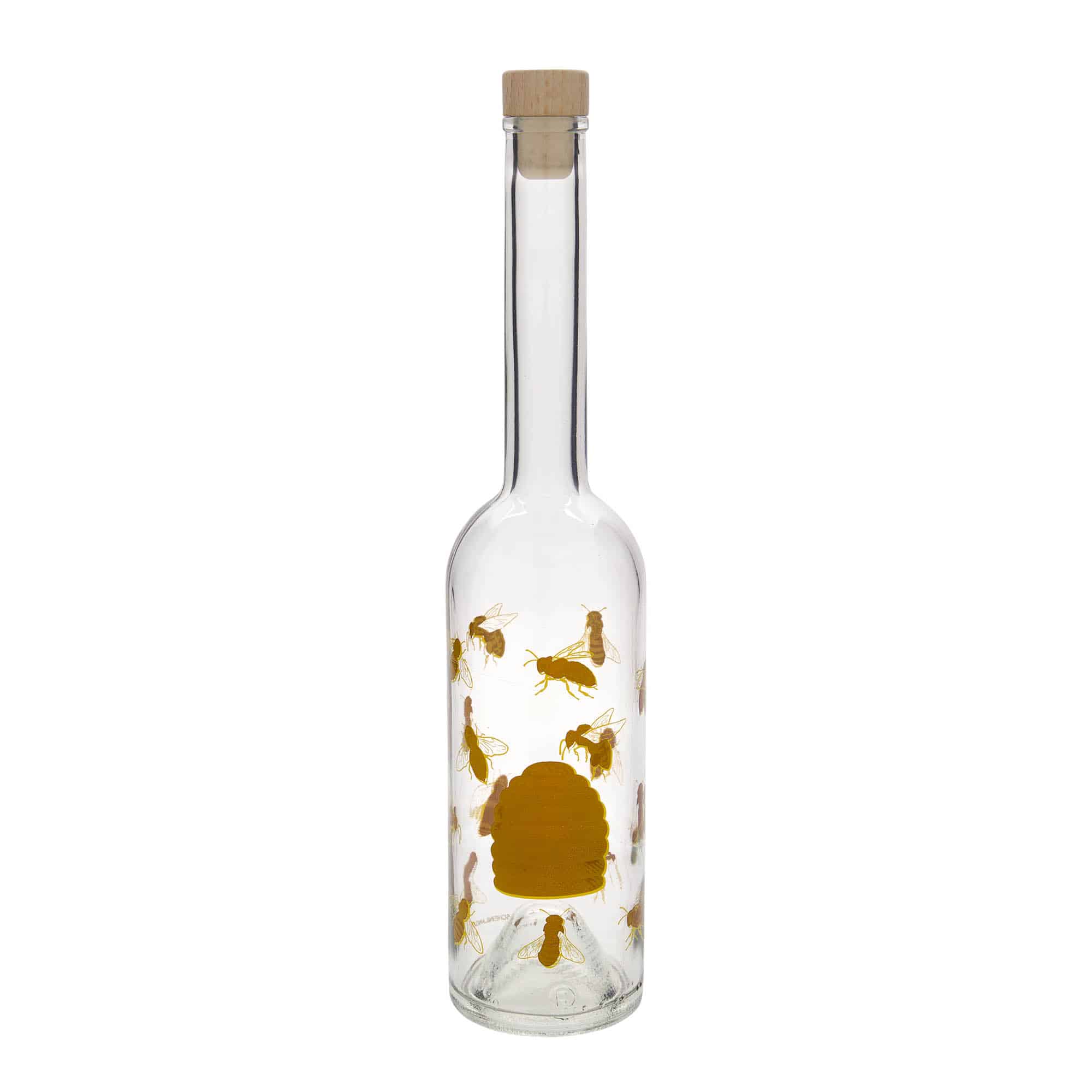 500 ml lasipullo 'Ooppera', kuvio: mehiläinen, suu: korkki