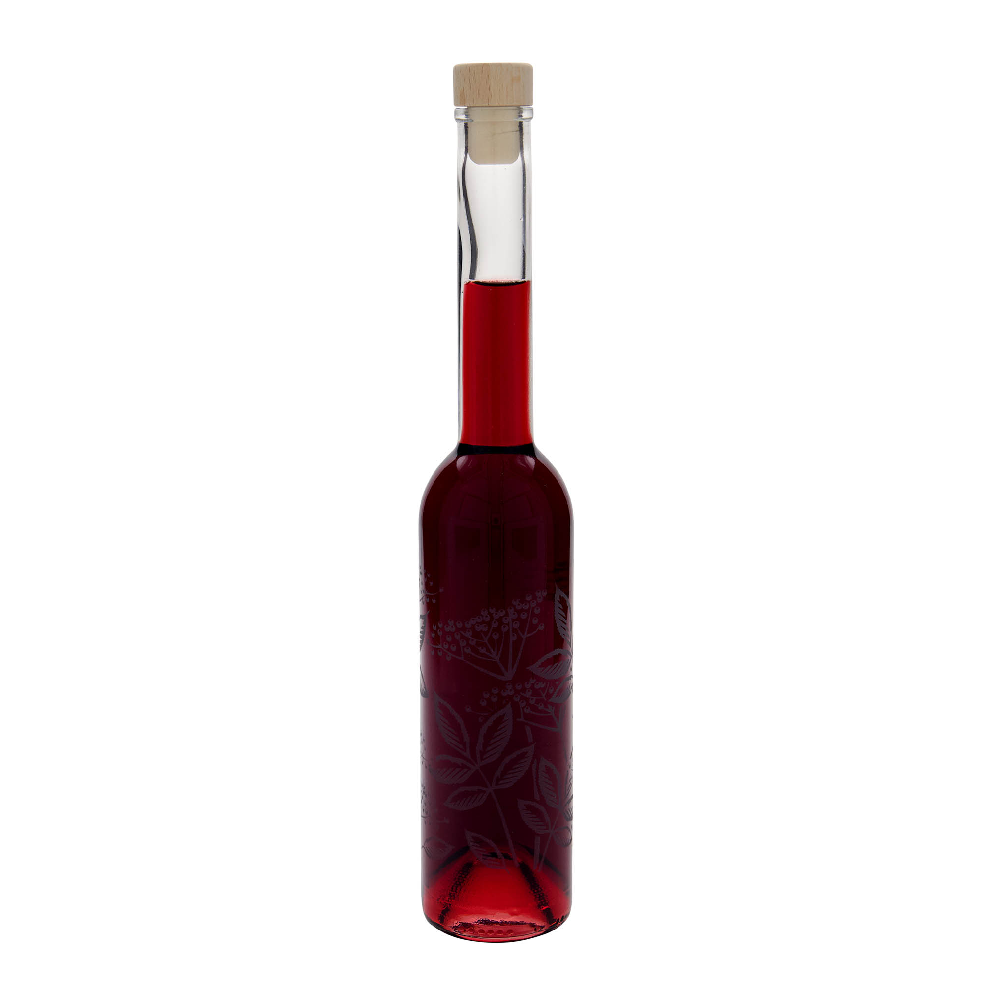 350 ml lasipullo 'Opera', koriste: mustaherukka, suuaukko: korkki 350 ml lasipullo 'Opera', koriste: mustaherukka, suuaukko: korkki