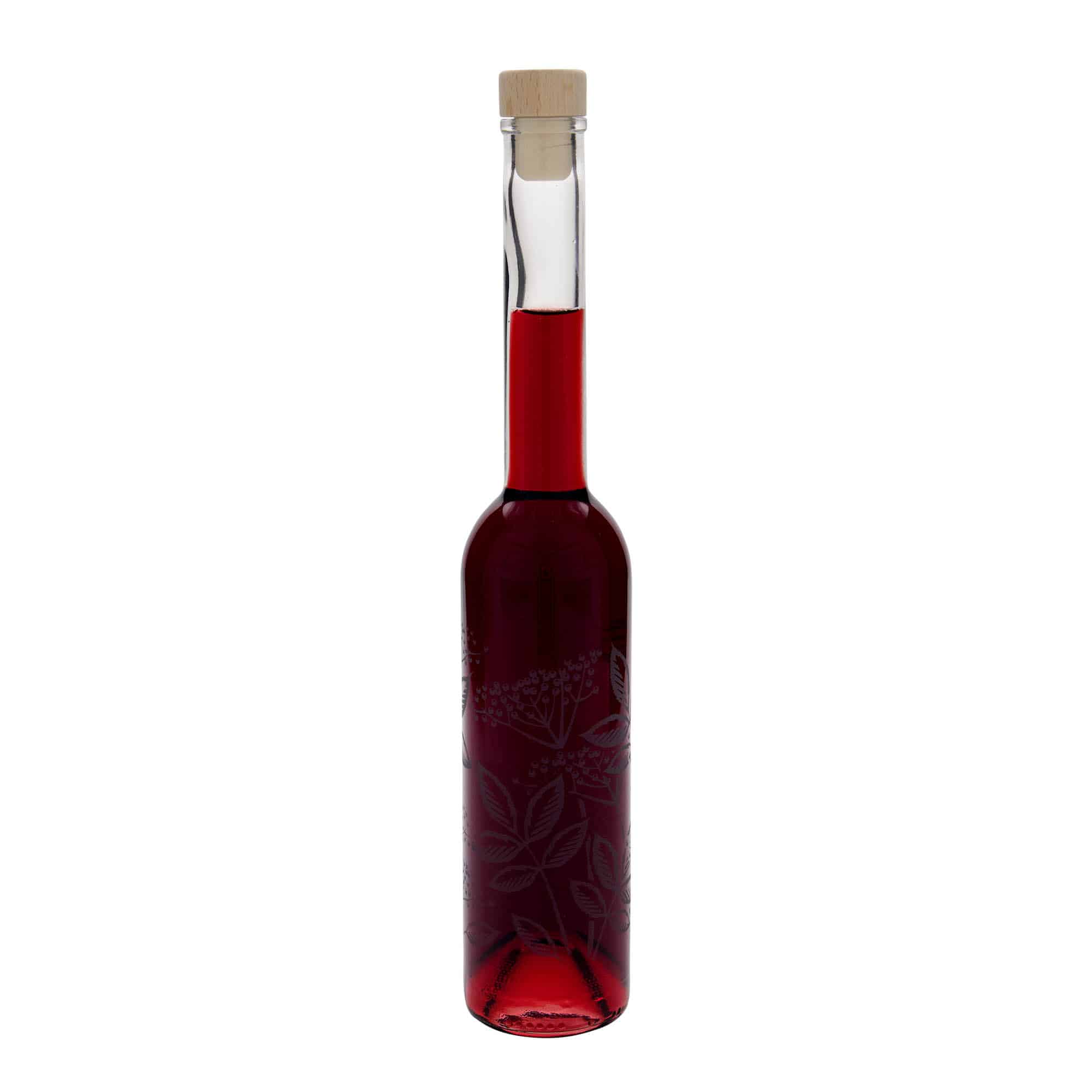 350 ml lasipullo ”Opera”, koriste: mustaherukka, suuaukko: korkki